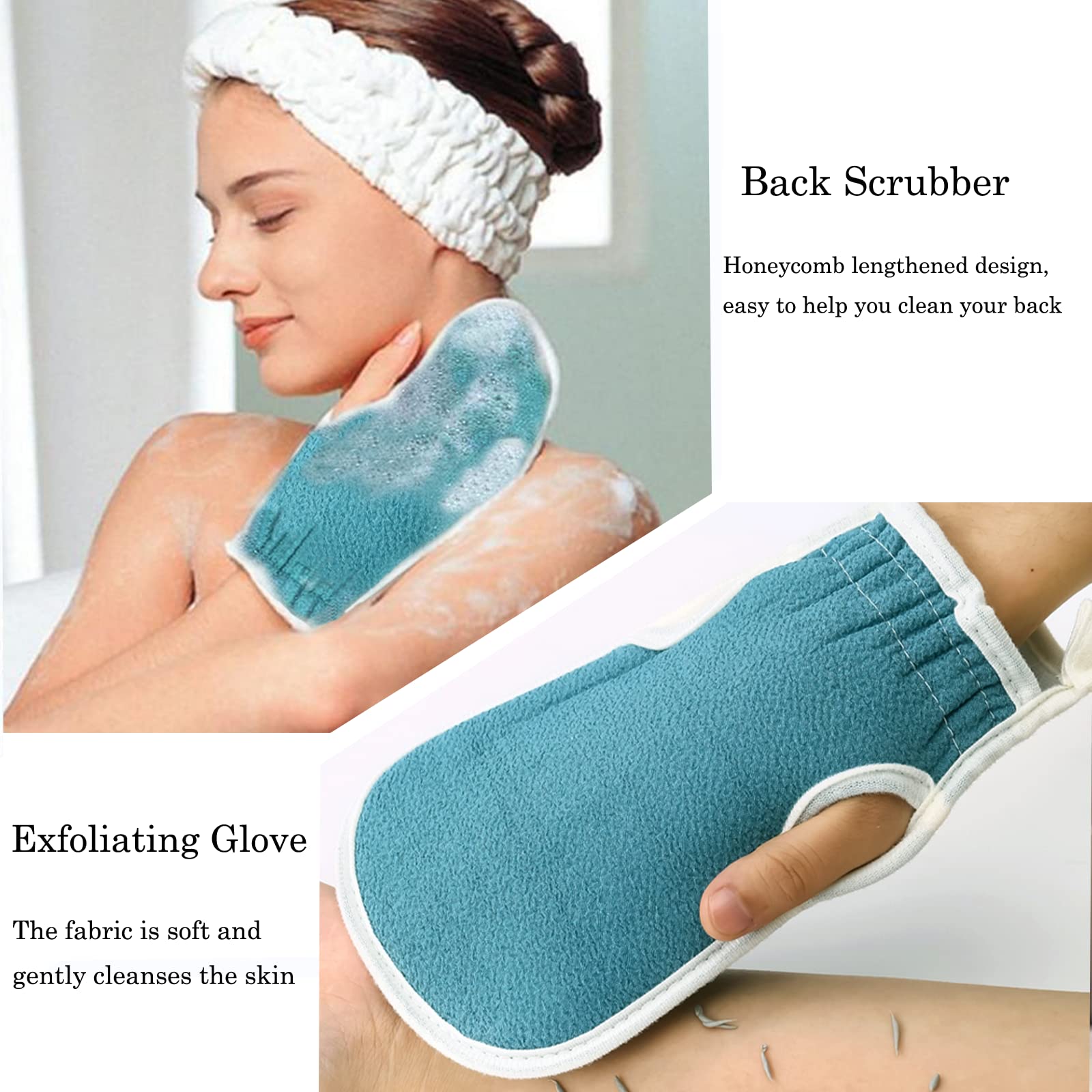 Nadia Exfoliating Bath Washcloth Set - Reusable Body Scrubber for Dry & Dead Skin Removal - Perfect for Back, Shoulders & Full Body Exfoliation - Ideal for Spa, Shower & Home Skincare Routine