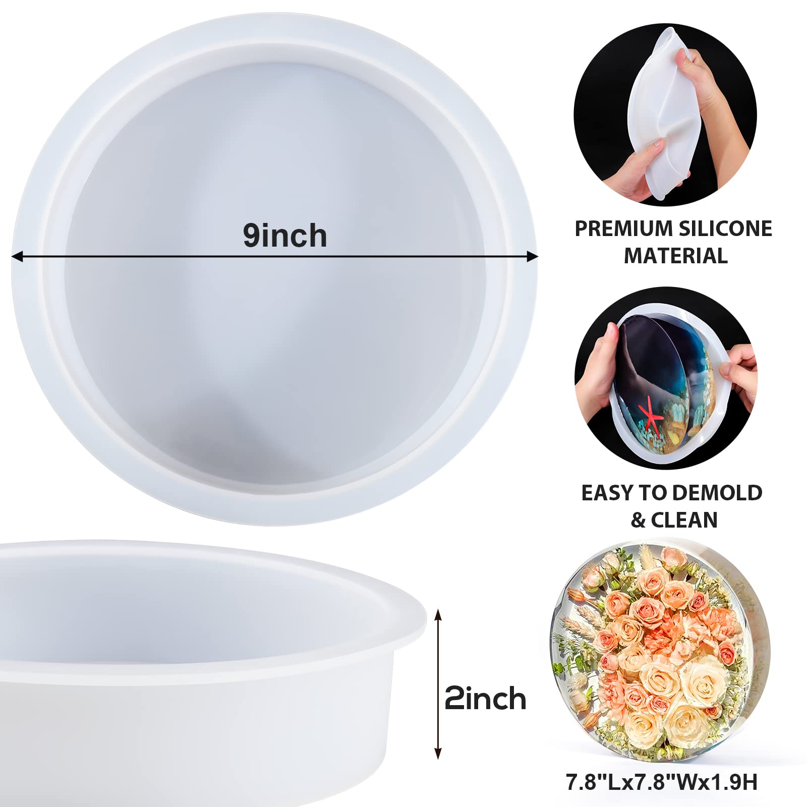 9 Inch Large Round Silicone Resin Molds for Epoxy Casting - Upgraded Deep Circle Mold for DIY Wall Decor, Tabletop Decoration & Flower Preservation - Perfect for Home Crafts, Wedding Centerpieces & Gift Making