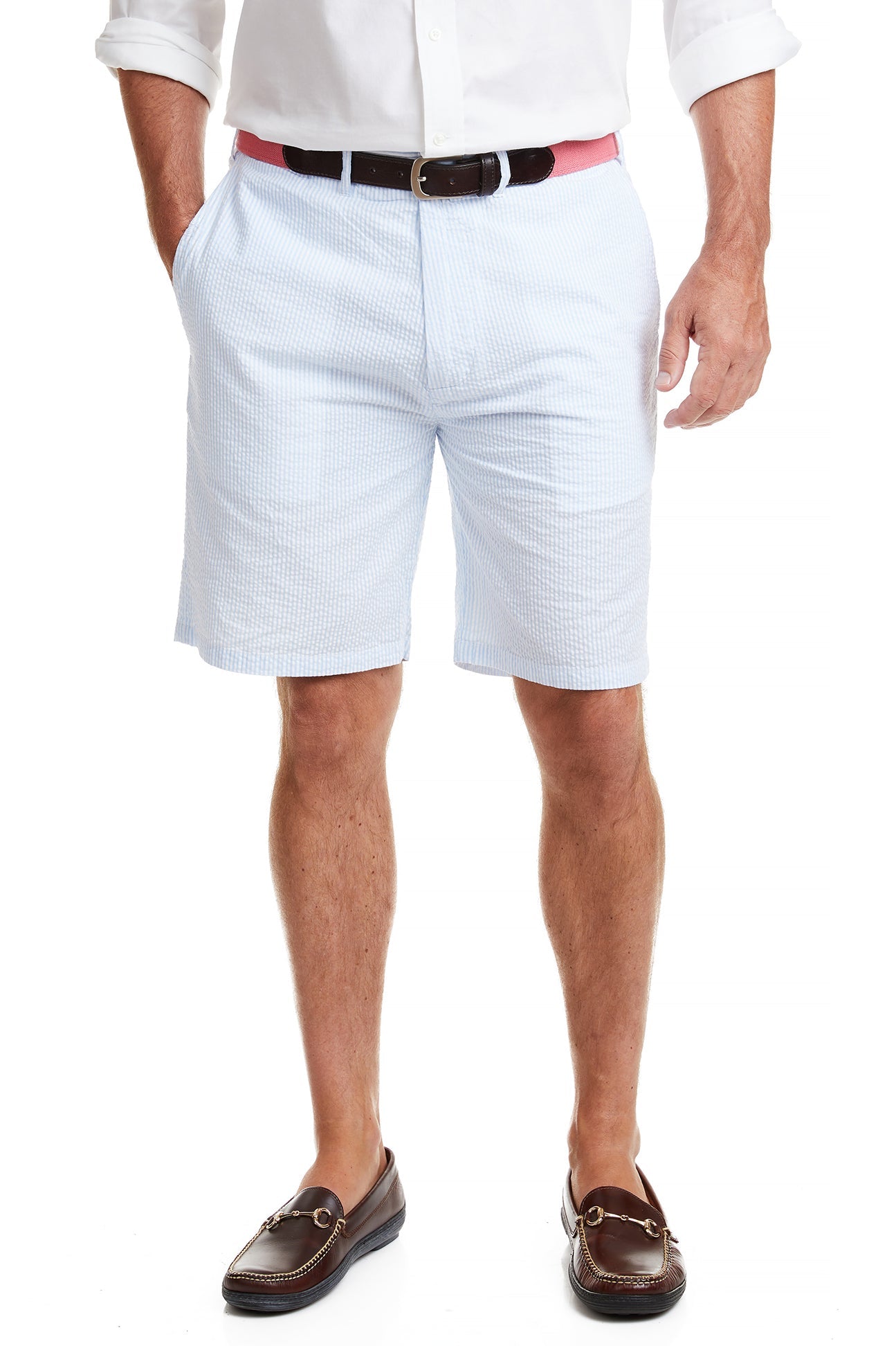 Cisco Short Sleeve Blue Seersucker Shirt for Men - Lightweight Summer Casual Wear for Office & Outdoor Activities