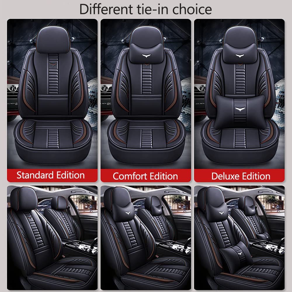 Premium 2-Seat Car Seat Covers for Honda CR-V 2010-2025 - Black & Brown Leather with Back Storage Bag, Headrest Pillows & Lumbar Support | Perfect for Road Trips, Commuting & Family Travel
