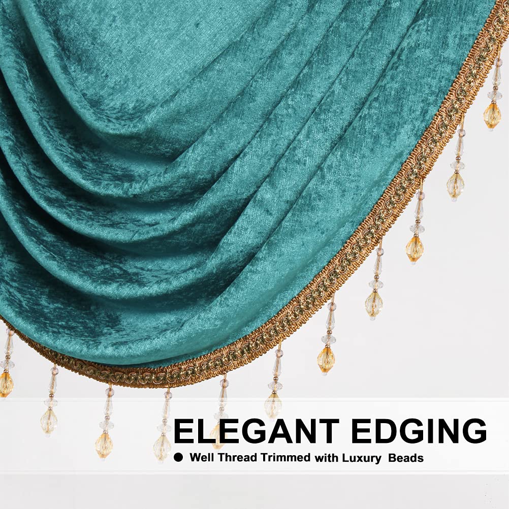ELKCA Double-Sided Chenille Window Valance - Turquoise Curtain Valance with Gold Beads, Rod Pocket (138 Inch, 1 Panel) for Living Room & Bedroom - Elegant Home Decor for Windows, Doorways & Room Dividers