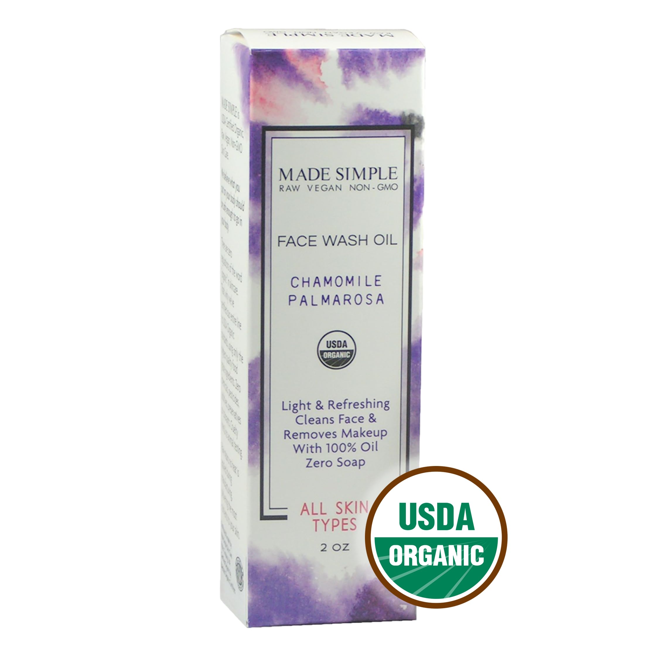 Organic Chamomile Palmarosa Face Wash for Acne & Sensitive Skin - Vegan, Cruelty-Free, USDA Certified - Gentle Daily Cleanser for Glowing Skin at Home & Travel