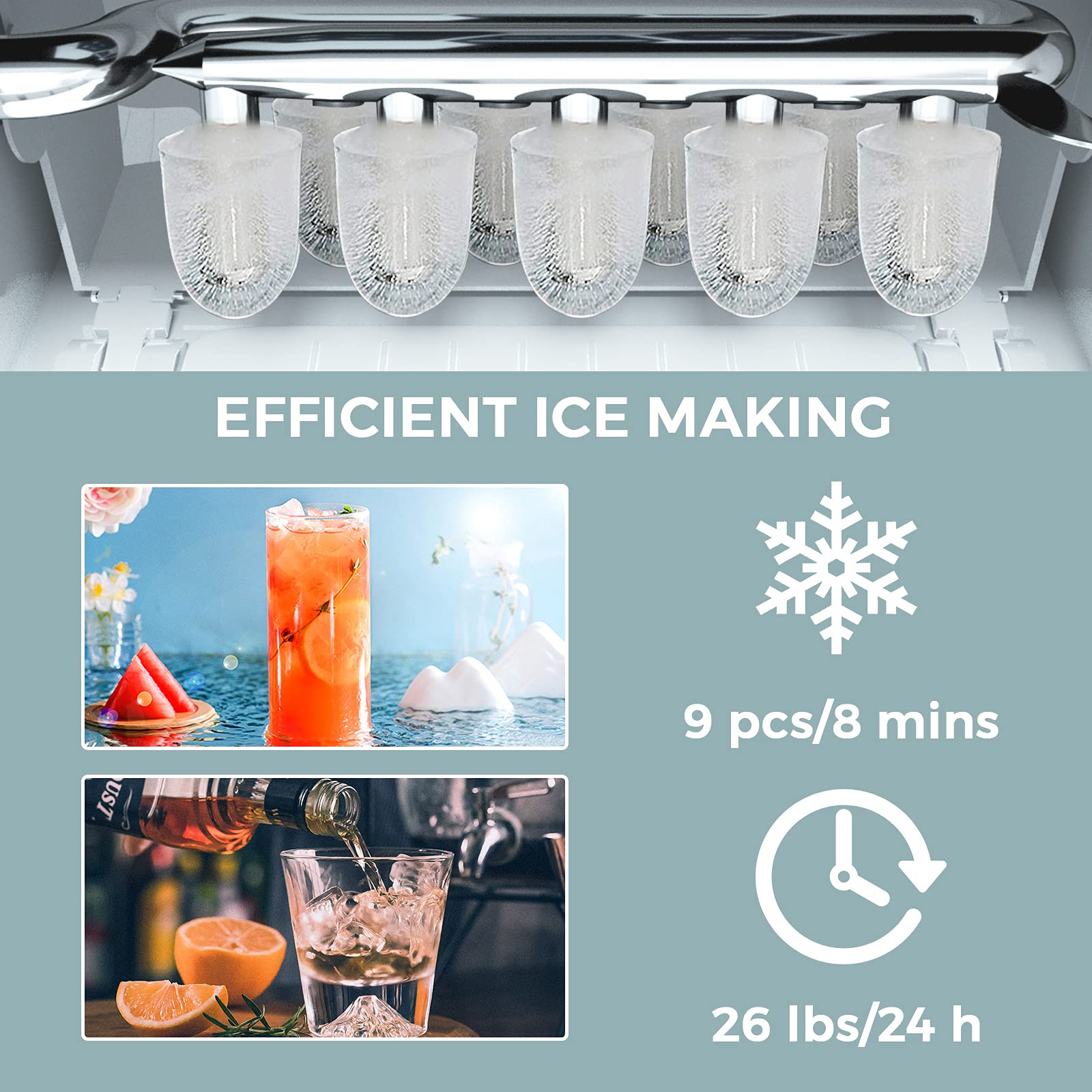 MAT EXPERT Portable Countertop Ice Maker - 26LBS/24H, Self-Cleaning Bullet Ice Machine with 8-Minute Fast Freeze, 1.6L Water Tank & Ice Bucket, Digital Display & Scoop - Perfect for Home, Bar, Restaurant, Office & Outdoor Parties (Black)