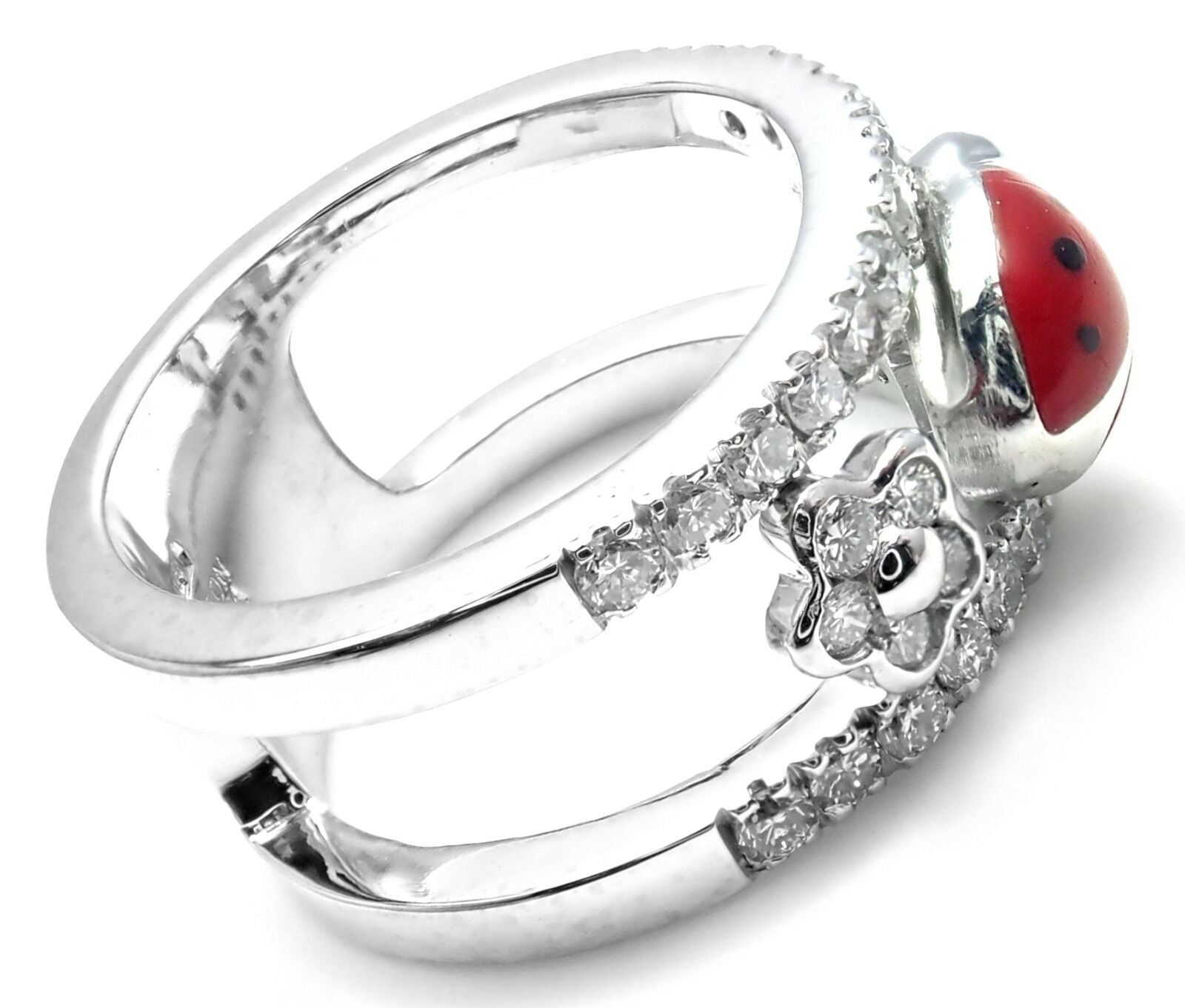 Authentic Aaron Basha 18k White Gold Diamond Red Enamel Ladybug Band Ring - Perfect for Valentine's Day Gifts, Anniversary Presents & Everyday Luxury Jewelry
