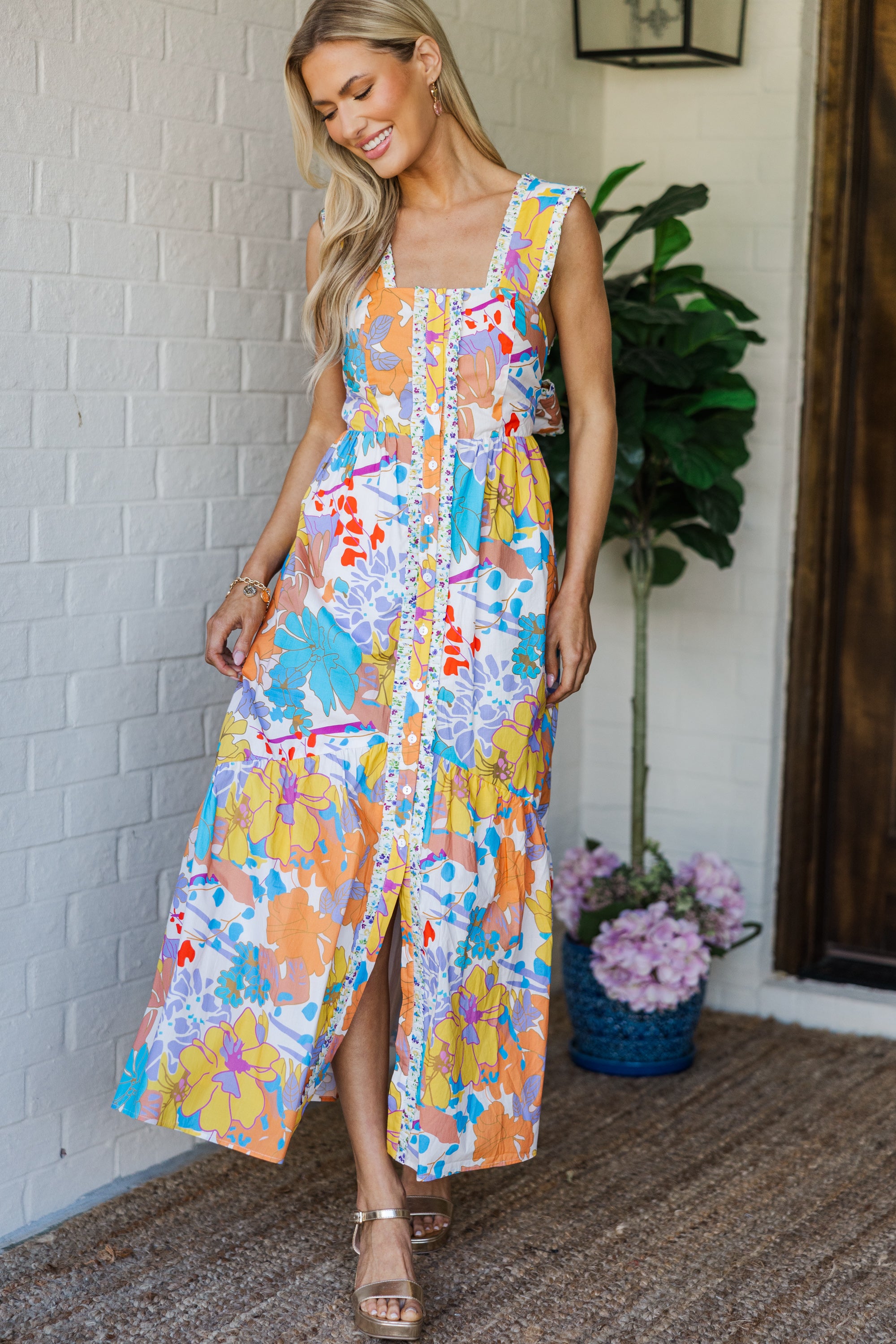 Fate: Blue Multi Floral Maxi Dress for Women - Elegant Boho Summer Beach Dress for Vacations & Date Nights