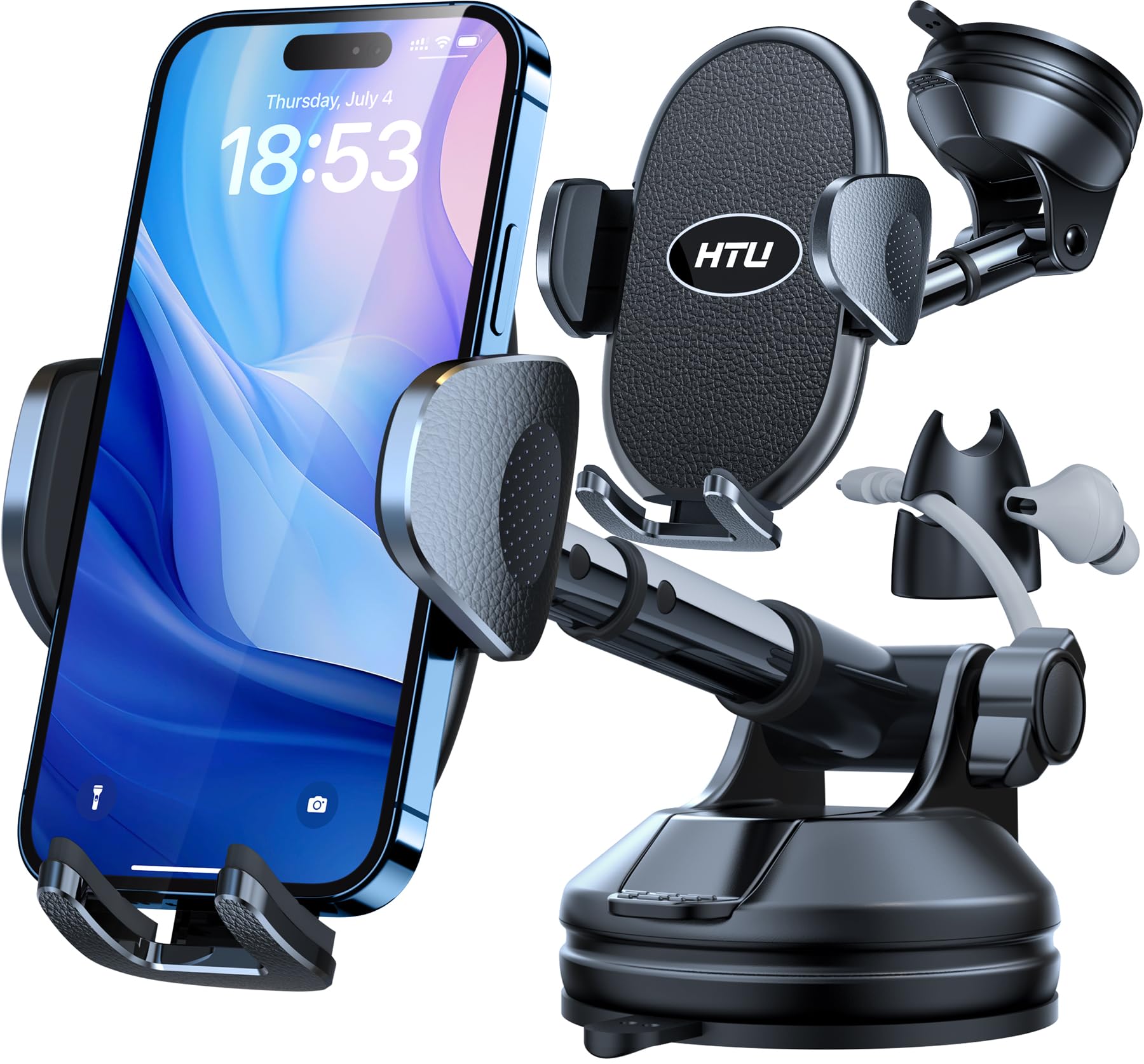 Military-Grade Car Phone Holder with 1-Second Telescopic Arm - 360° Rotatable Phone Mount for iPhone 16/15/14/13/12 & Samsung S25 - Universal Phone Accessories for Men & Women - Perfect for Trucks, SUVs & Daily Commuting (Black)