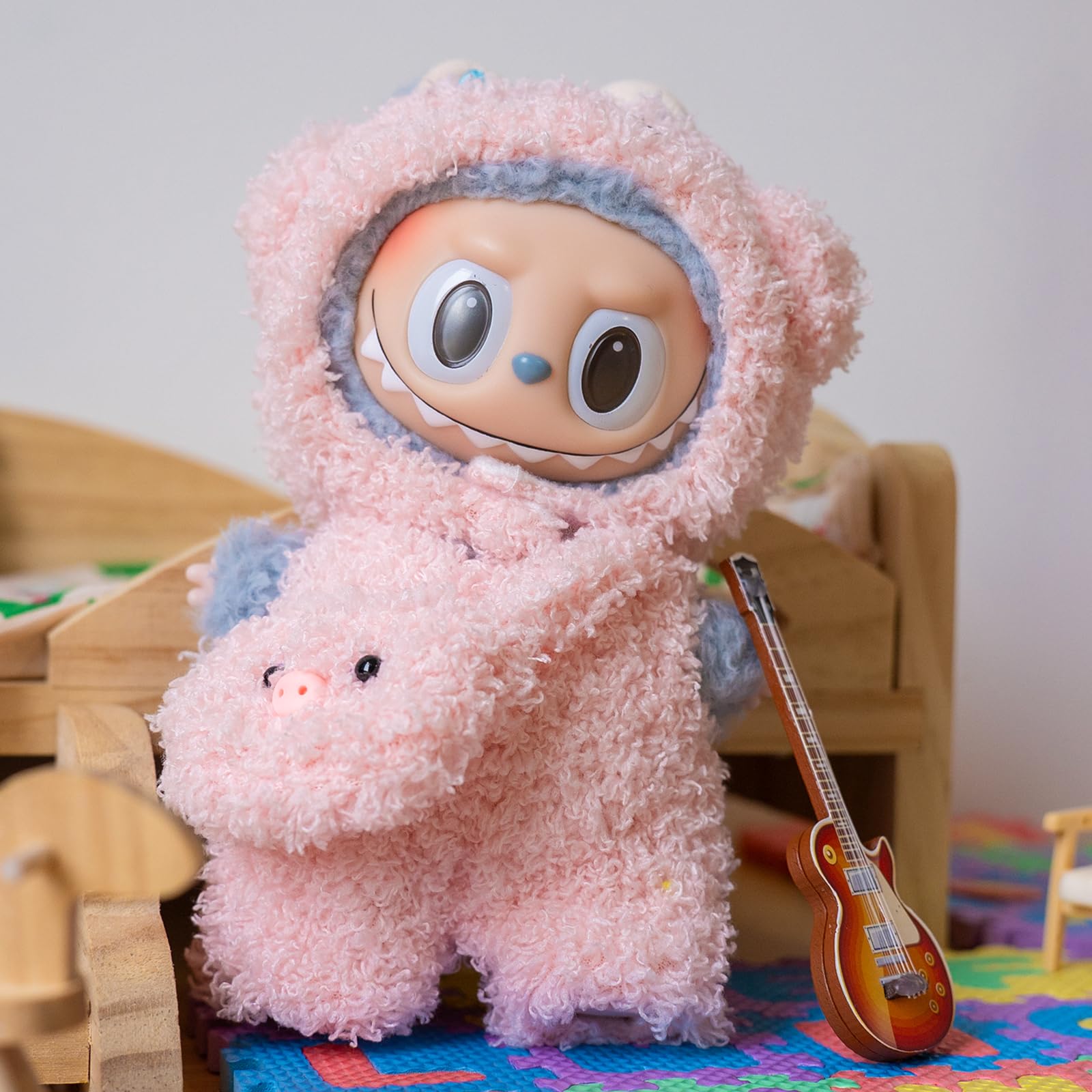 Cute Cartoon Animal Plush Doll Clothes for 17cm Labubu - Kawaii Pink Pig Outfit, Perfect Birthday Gift for Collectors & Toy Enthusiasts (Doll Clothes Only) | Great for Display, Photography & Doll Dress-Up