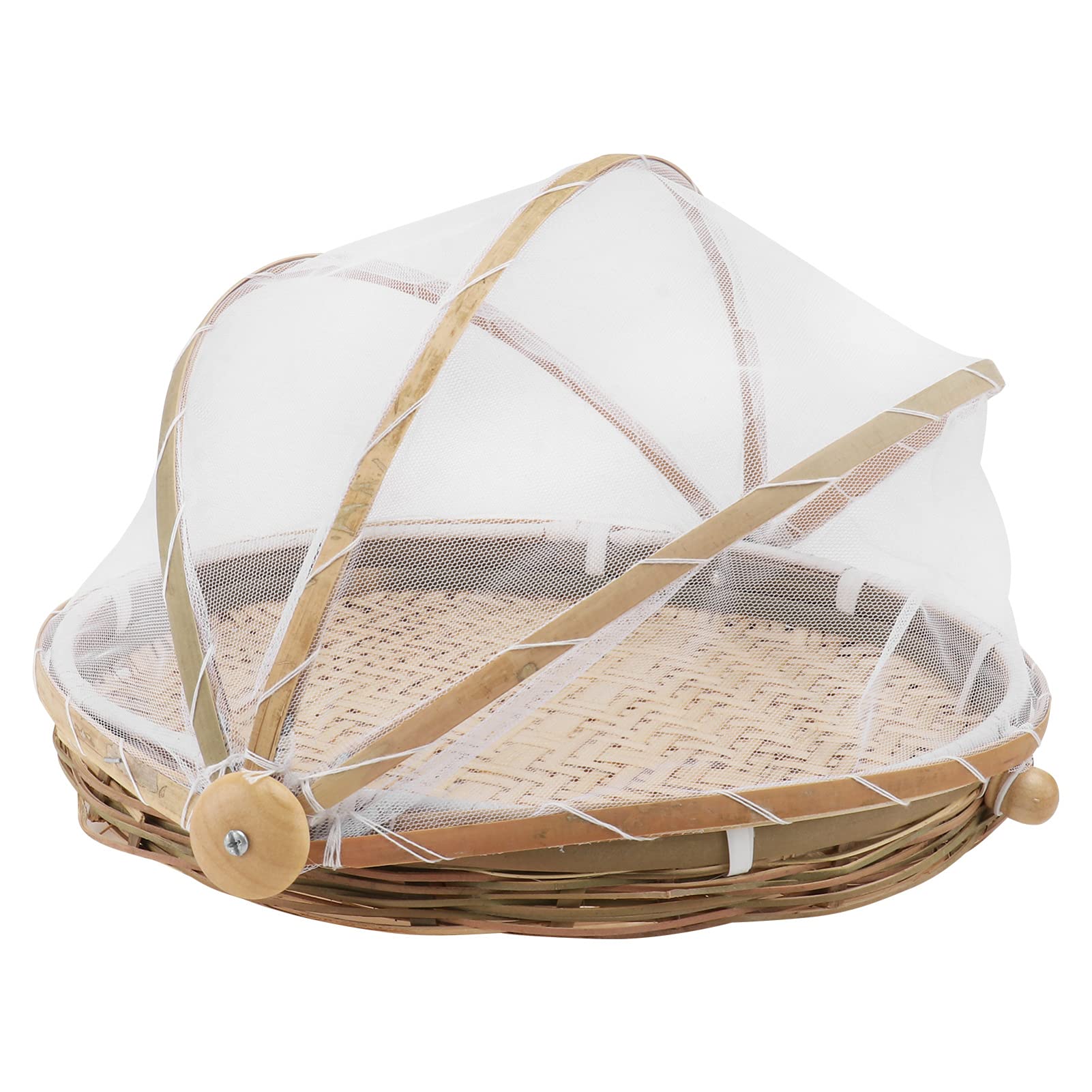 Hand-Woven Bamboo Food Cover with Mesh Gauze - Natural Dustproof Food Tent for Fruits, Bread, and Countertop Storage | Perfect for Picnics, Kitchen Organization, and Outdoor Dining