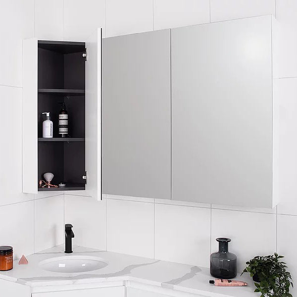 ADP Glacier Pro Offset Corner Mirror Shaving Cabinet - Waterproof Bathroom Storage with LED Lighting for Modern Home Decor (Perfect for Small Bathrooms & Vanities)