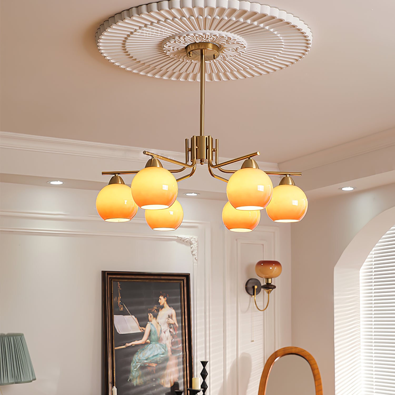 Elegant Caramel Sphere Chandelier - Modern Glass Pendant Light Fixture for Dining Room, Living Room & Bedroom Decor