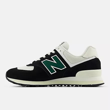 New Balance 574 Classic Sneakers for Men & Women - Black, White & Marsh Green Colorway - Comfortable Running & Casual Walking Shoes for Everyday Wear