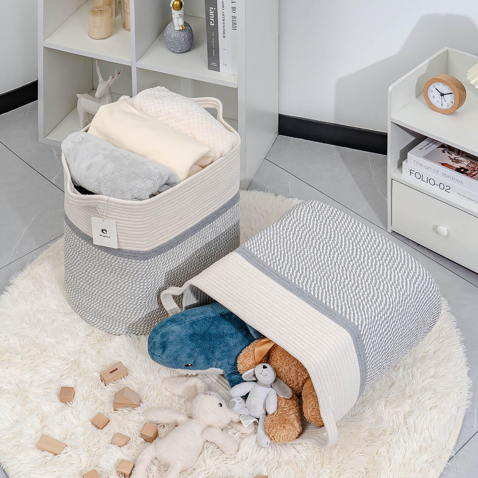 Laughbird Large Woven Storage Basket - Collapsible Cotton Rope Basket for Laundry, Toys & Blankets | Home & Nursery Organizing