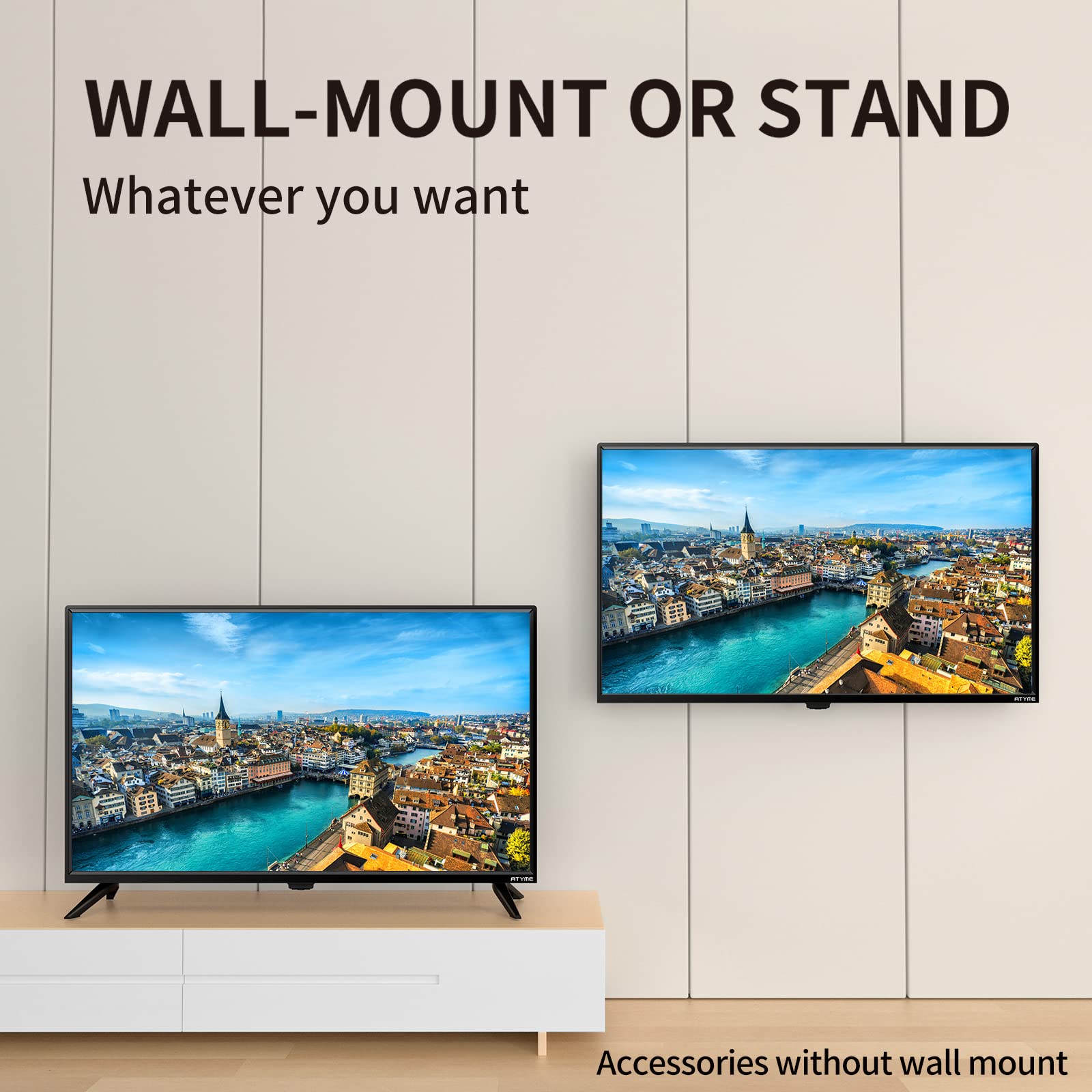ATYME 32-inch 720p HD LED TV - Flat Screen Smart Television with 3 HDMI Ports, USB, VGA & ARC | Dual 8W Speakers for Bedroom, Kitchen or Dorm | Energy Efficient 60Hz Monitor (Model 320GM5HD)