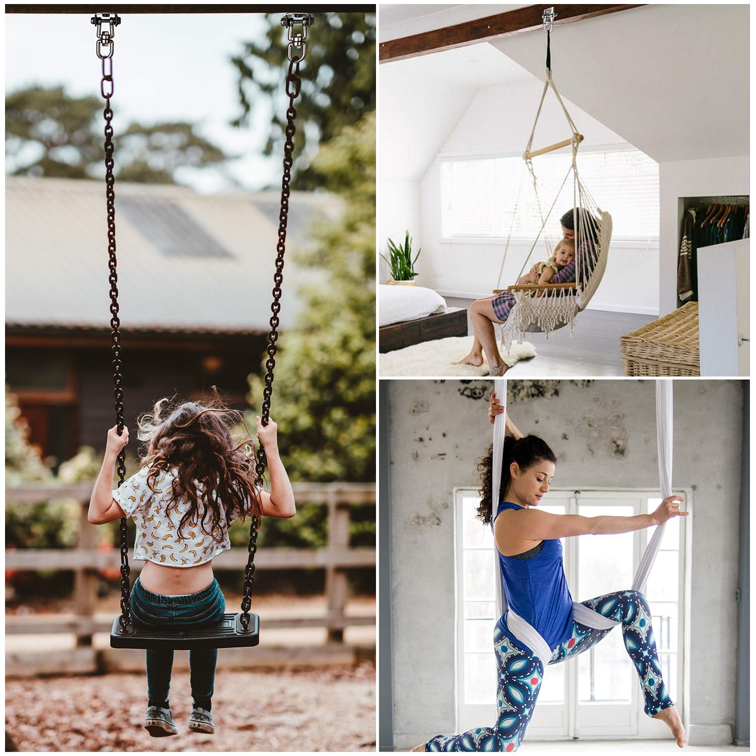 Heavy Duty 360° Swivel Swing Hangers - 2000 LB Capacity Stainless Steel Hammock Hardware (2 Pack) for Wooden Sets, Porch, Playground, Yoga & Heavy Bag - Outdoor & Indoor Swing Accessories