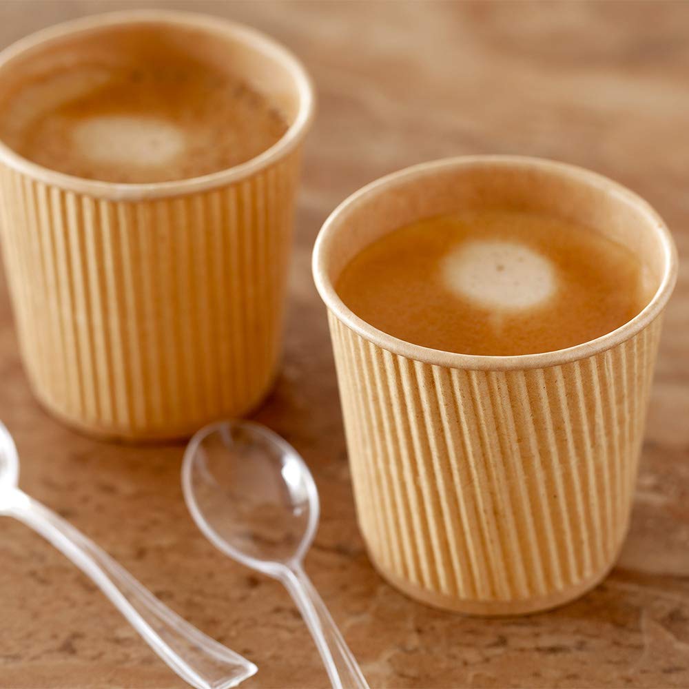 4oz Disposable Coffee Cups - 500 Pack Ripple Wall Hot Cups for Coffee, Tea & More | Kraft Paper Insulated | Rolled Rim Design | Lids Sold Separately | Perfect for Restaurants, Cafes, Offices & Home Use