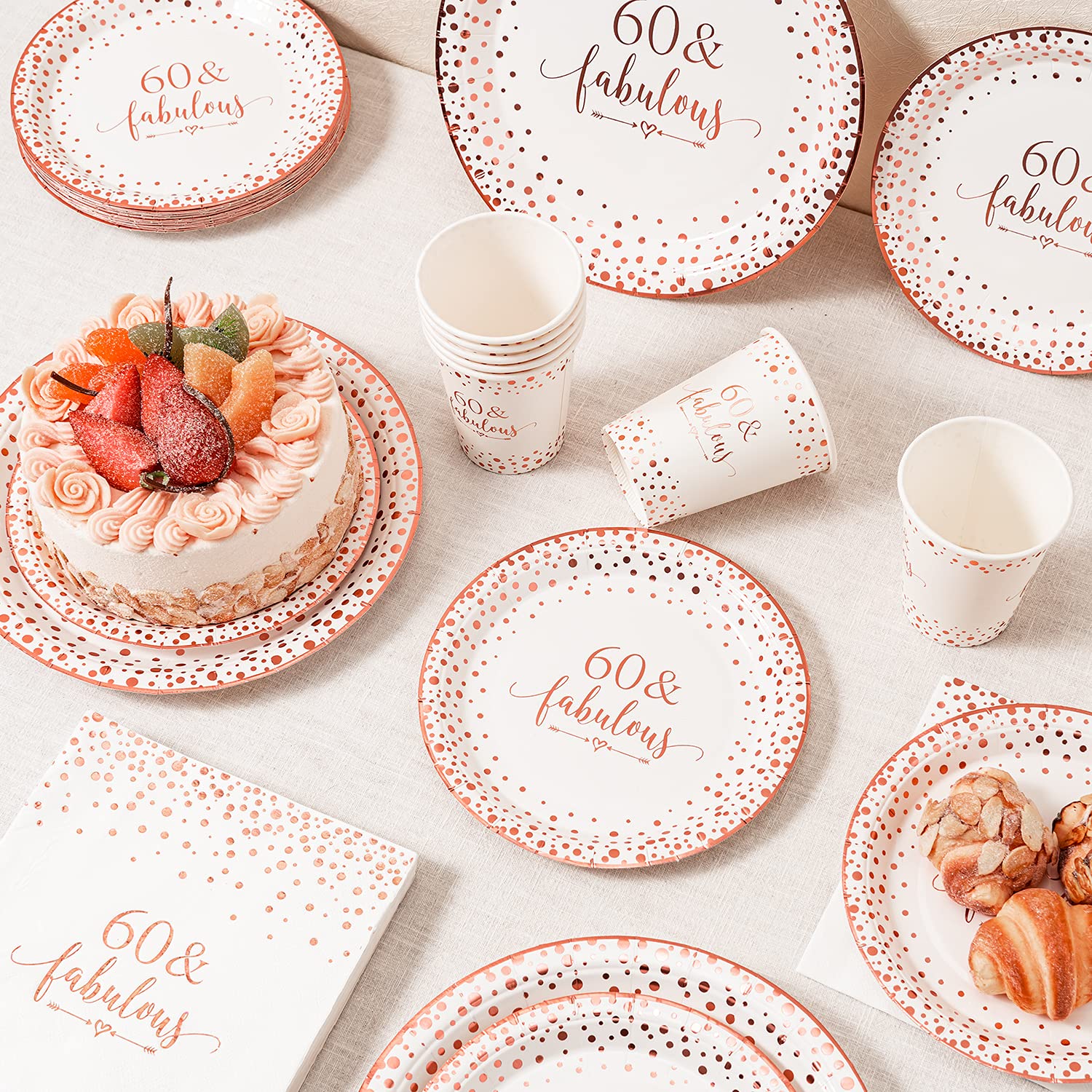 Elegant Rose Gold Foil 60-Piece Disposable Tableware Set - 24 Plates (9