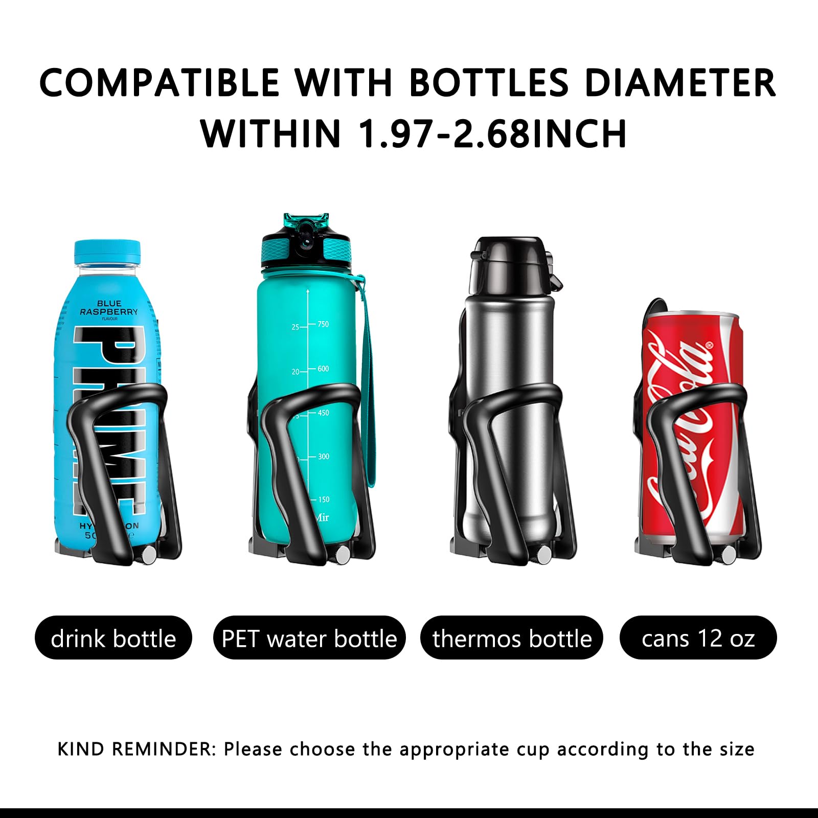Adjustable Bike Water Bottle Holder - 360° Rotatable Cup Mount for Motorcycle & Bicycle Handlebars - Universal Nylon Cage Fits 2-2.7