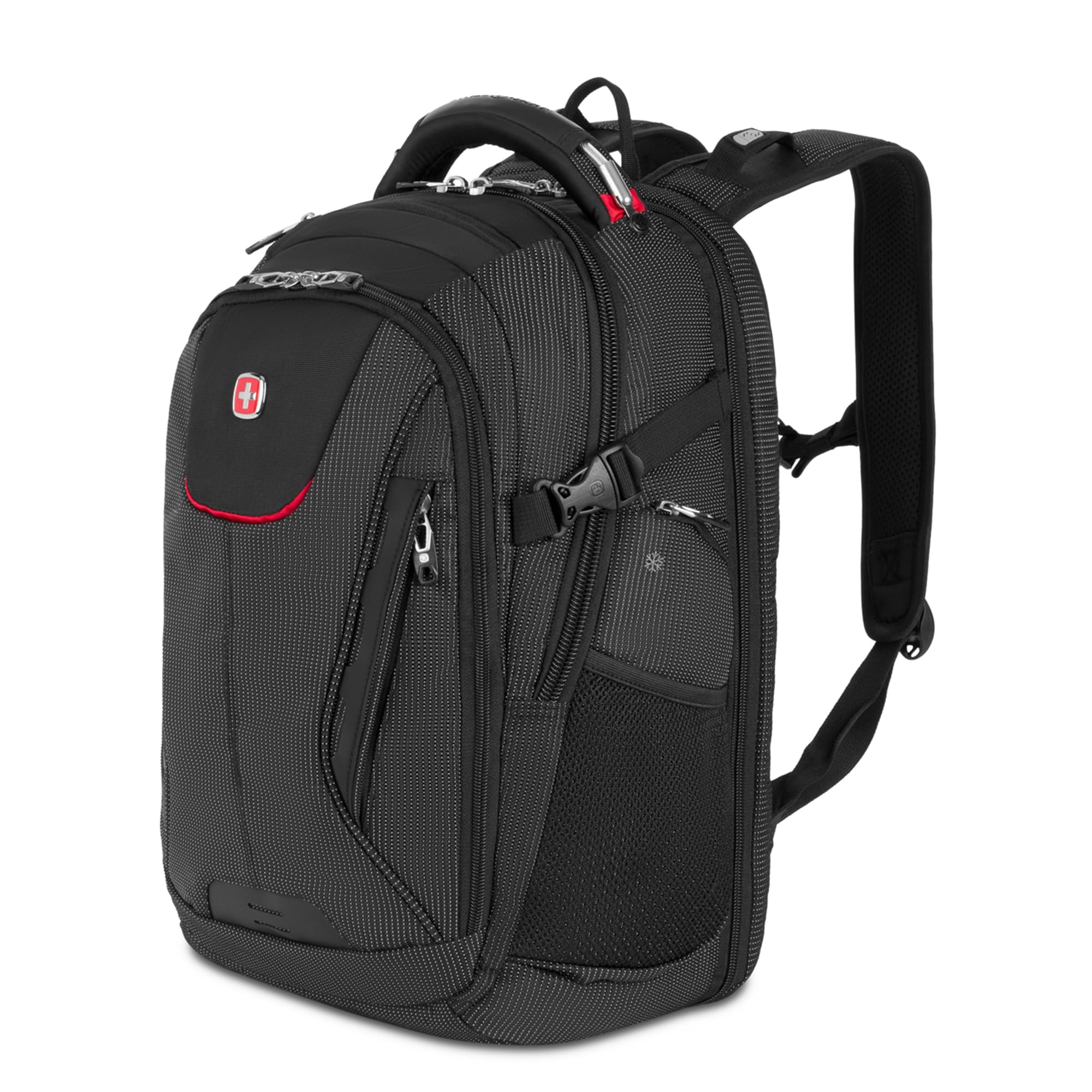 SwissGear Travel Tech Elite Large Laptop Backpack with USB Charging Port - Perfect for Business Travel, College & Commuting - Durable Black Dot Design (17 Inch)