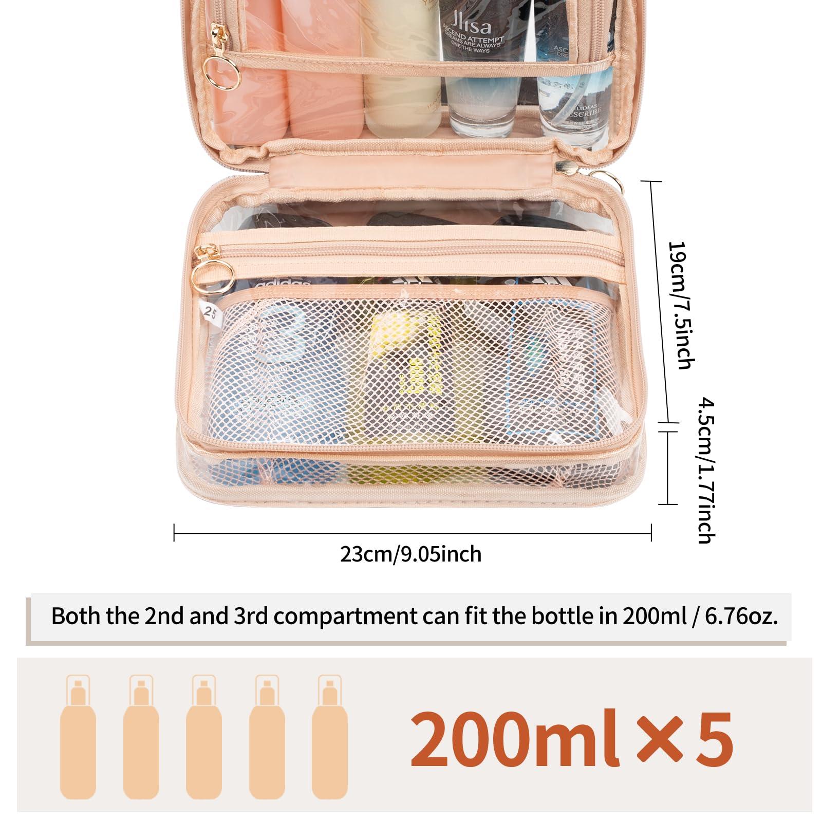 Clear Hanging Toiletry Bag for Women - Travel Makeup Organizer with 360° Hook - Portable Cosmetic & Skincare Pouch for Bathroom, Gym, Camping, and Airplane Travel