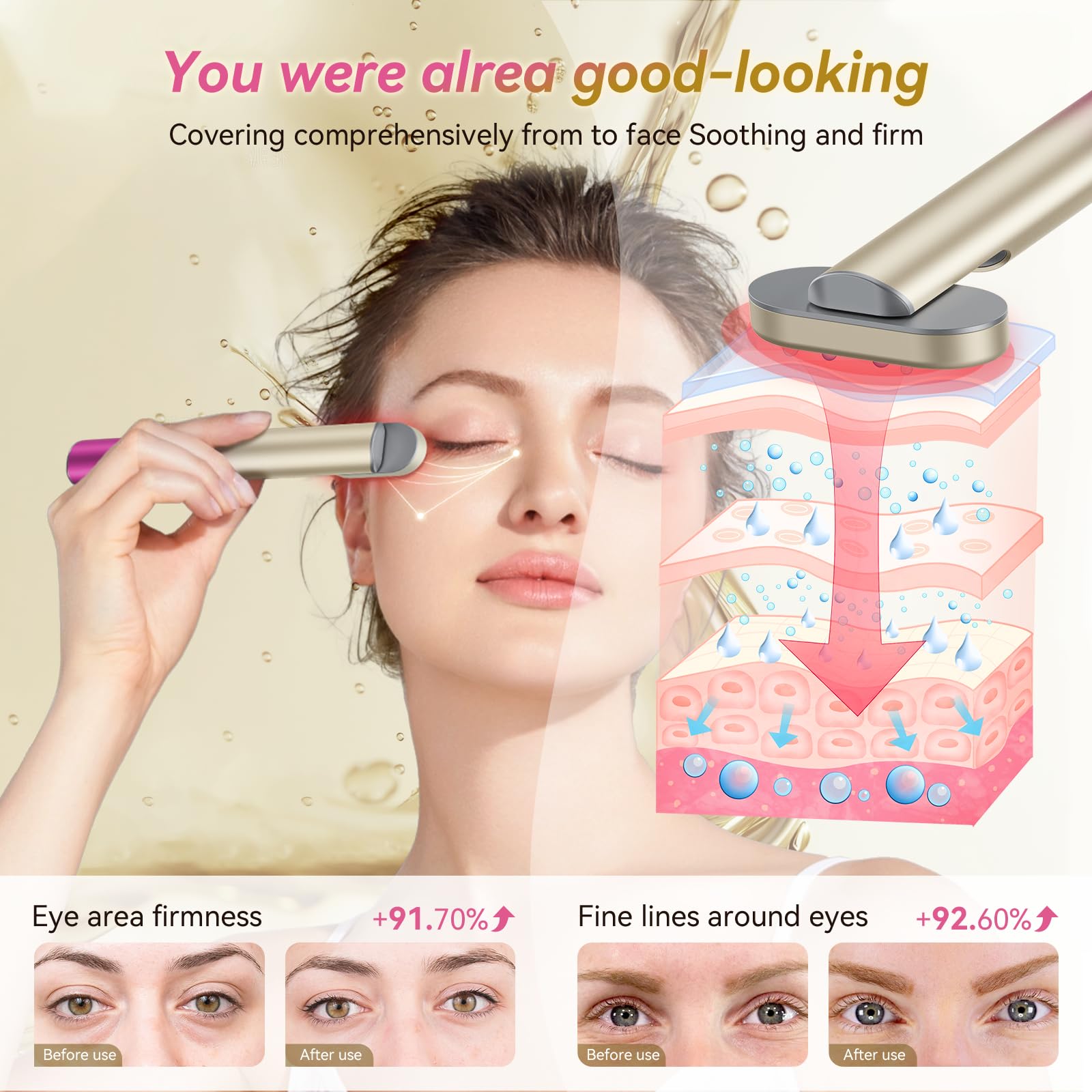 7 in 1 Red Light Therapy Device for Face & Eye Care - Home Use Skincare Equipment with Red & Blue Light Modes (Gradient Purple Pink) - Perfect for Anti-Aging, Wrinkle Reduction & Skin Rejuvenation at Home or Salon