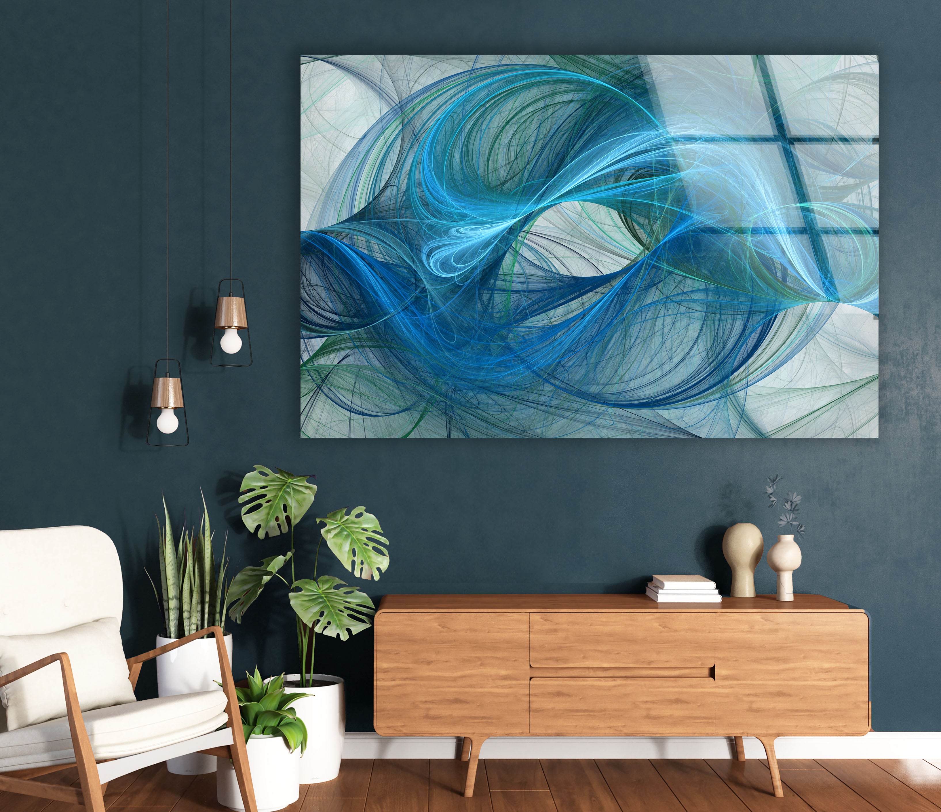 Blue Energy Abstract Wall Art - Fluid Motion Glass Print for Modern Home & Office Decor | Stunning Contemporary Wall Decor for Living Room, Bedroom & Workspace