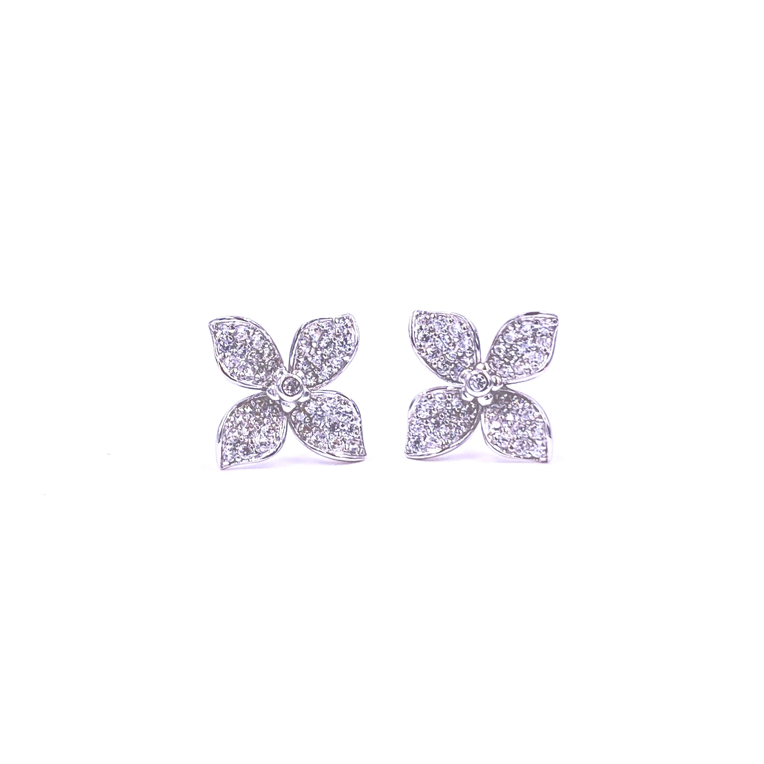 Ashley Gold Sterling Silver CZ Flower Stud Earrings for Women - Elegant Cubic Zirconia Floral Jewelry for Daily Wear, Parties & Gifts