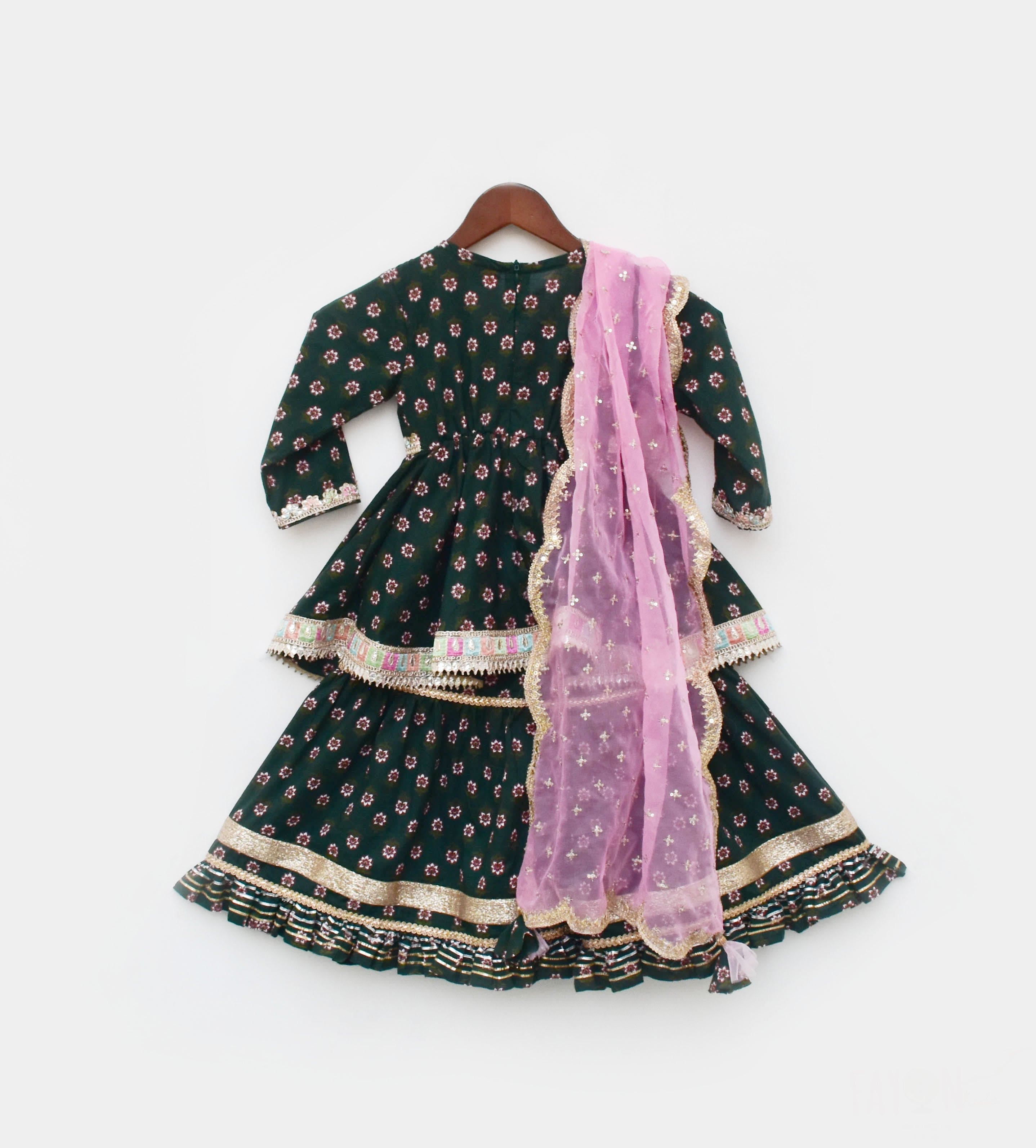 Pre Order: Stylish Green Printed Kurti Sharara Set for Women - Perfect for Festivals, Weddings & Casual Wear