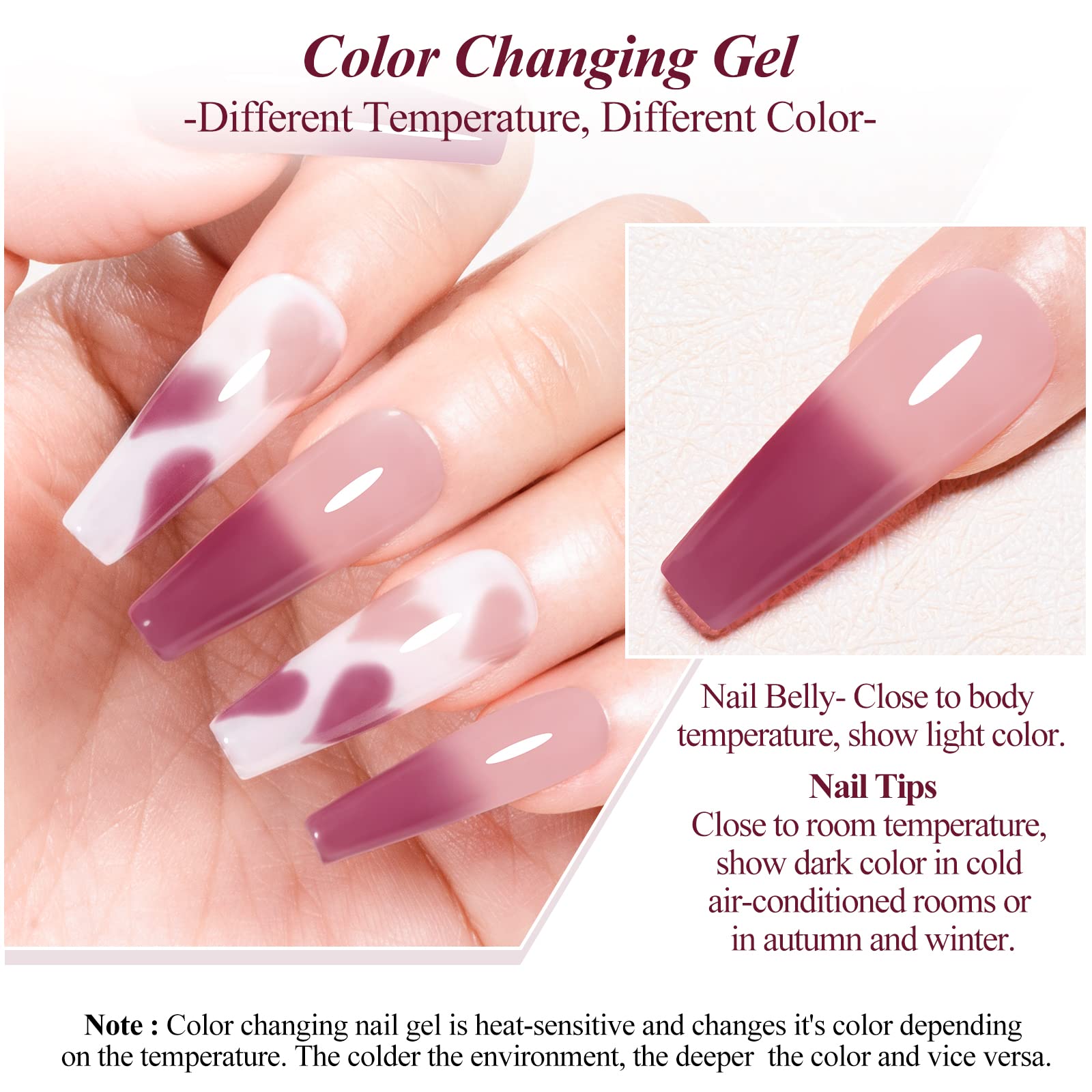 MEET ACROSS Color Changing Gel Nail Polish - Pink Mood Temperature Reactive for Nail Art