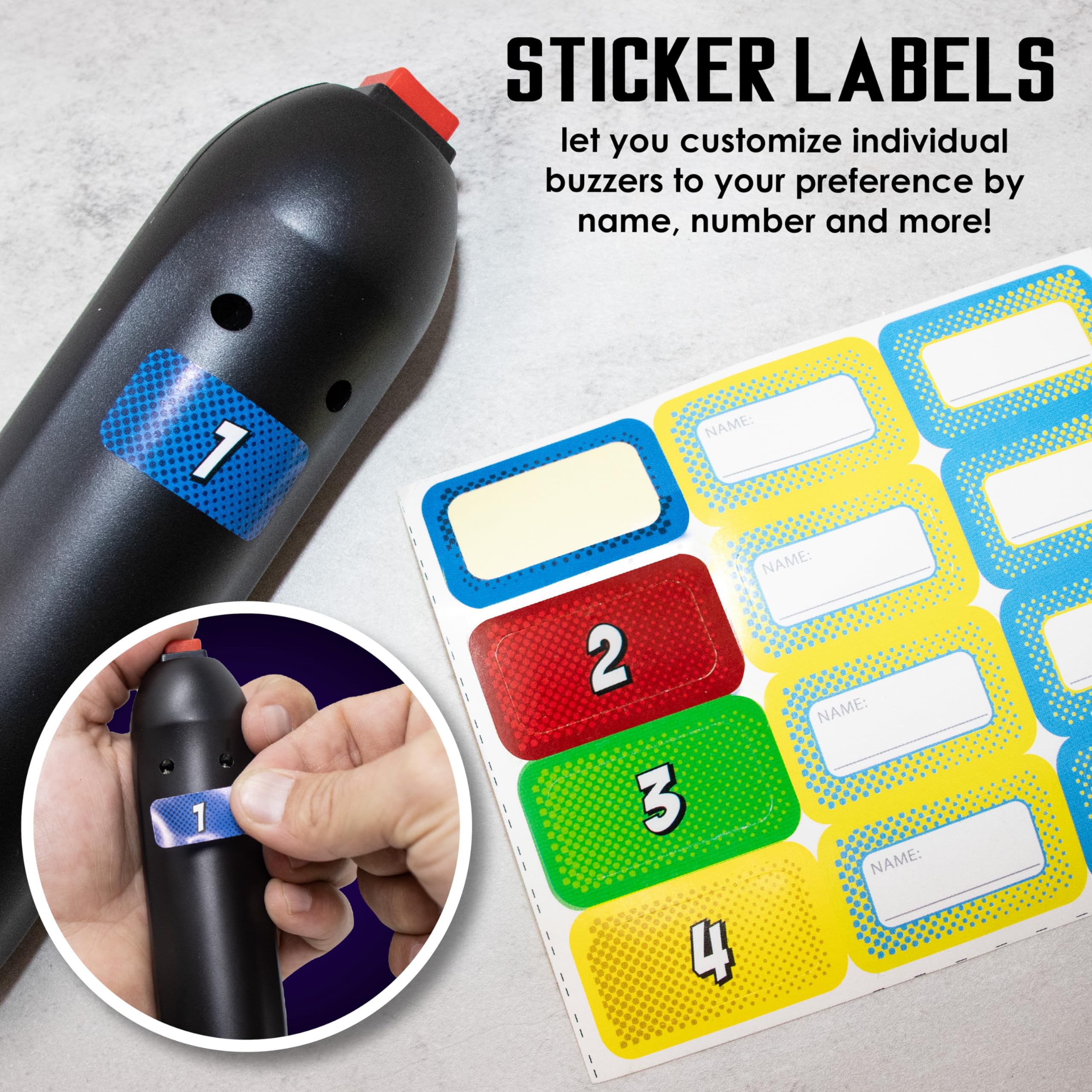 Digital Energy Wireless Handheld Game Buzzer System with 4 Joystick Buzzers - First Buzz-in Display for Trivia, Quiz & Party Games - Perfect for Jeopardy, Family Feud, Game Nights & Classroom Activities