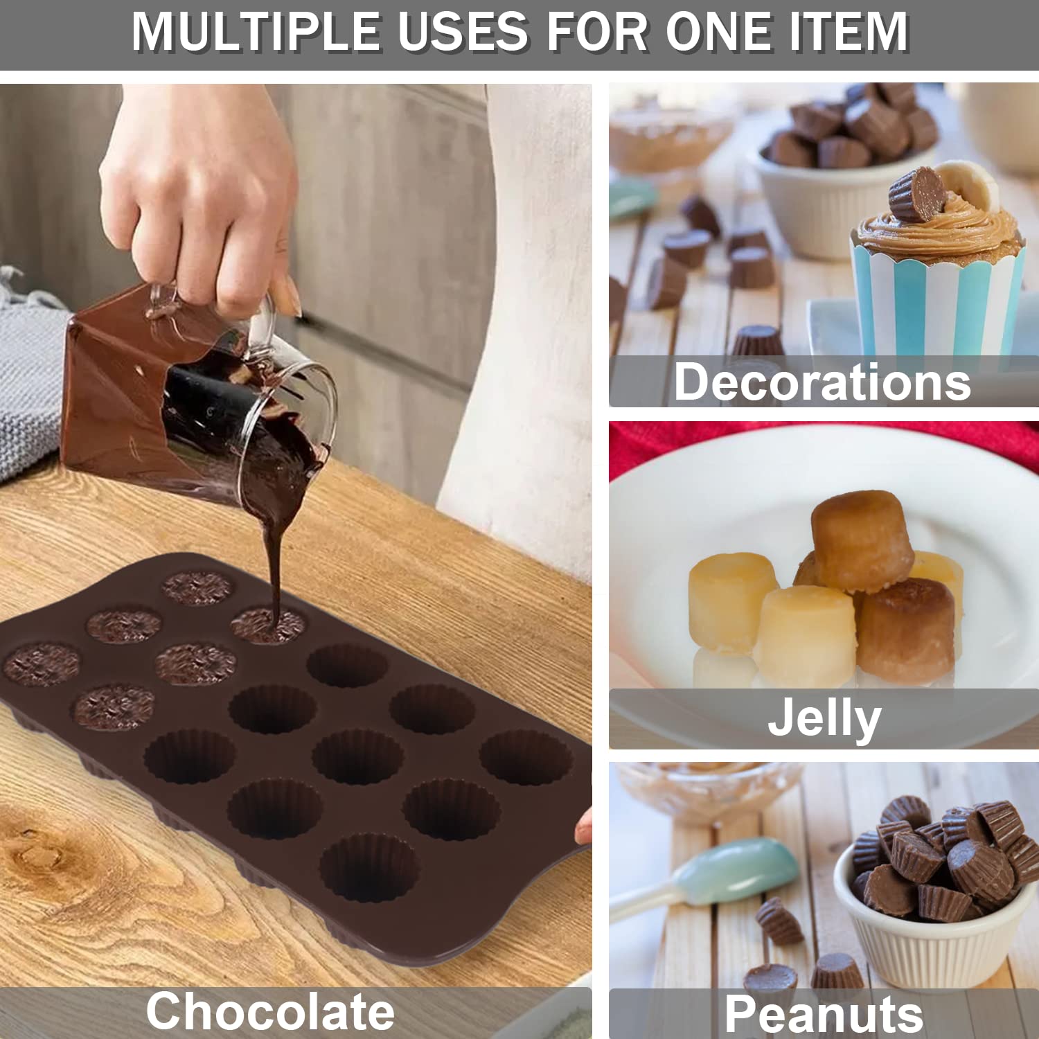 Walfos Silicone Peanut Butter Cup Mold Set of 3 - Perfect for Keto Fat Bombs, Candy Making, Dark Chocolate & Mini Peanut Butter Cups | Ideal for Keto Diet, Homemade Treats & Party Favors