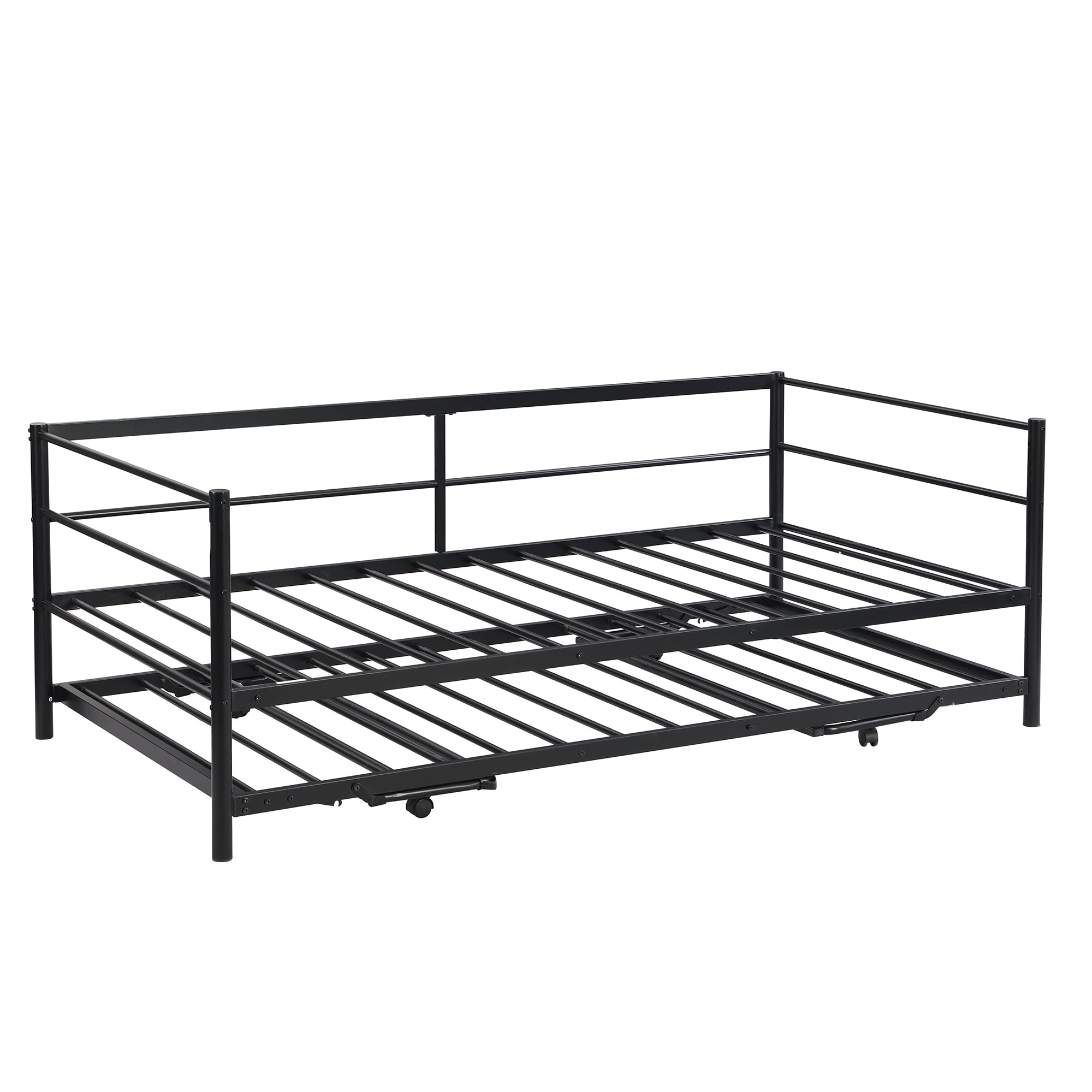 Harper & Bright Designs Metal Twin Size Daybed with Adjustable Pop-Up Trundle - Heavy Duty Sofa Sleeper with Folding Trundle Bed for Bedroom, Living Room & Guest Room - Space Saving Black Daybed for Small Spaces & Sleepovers