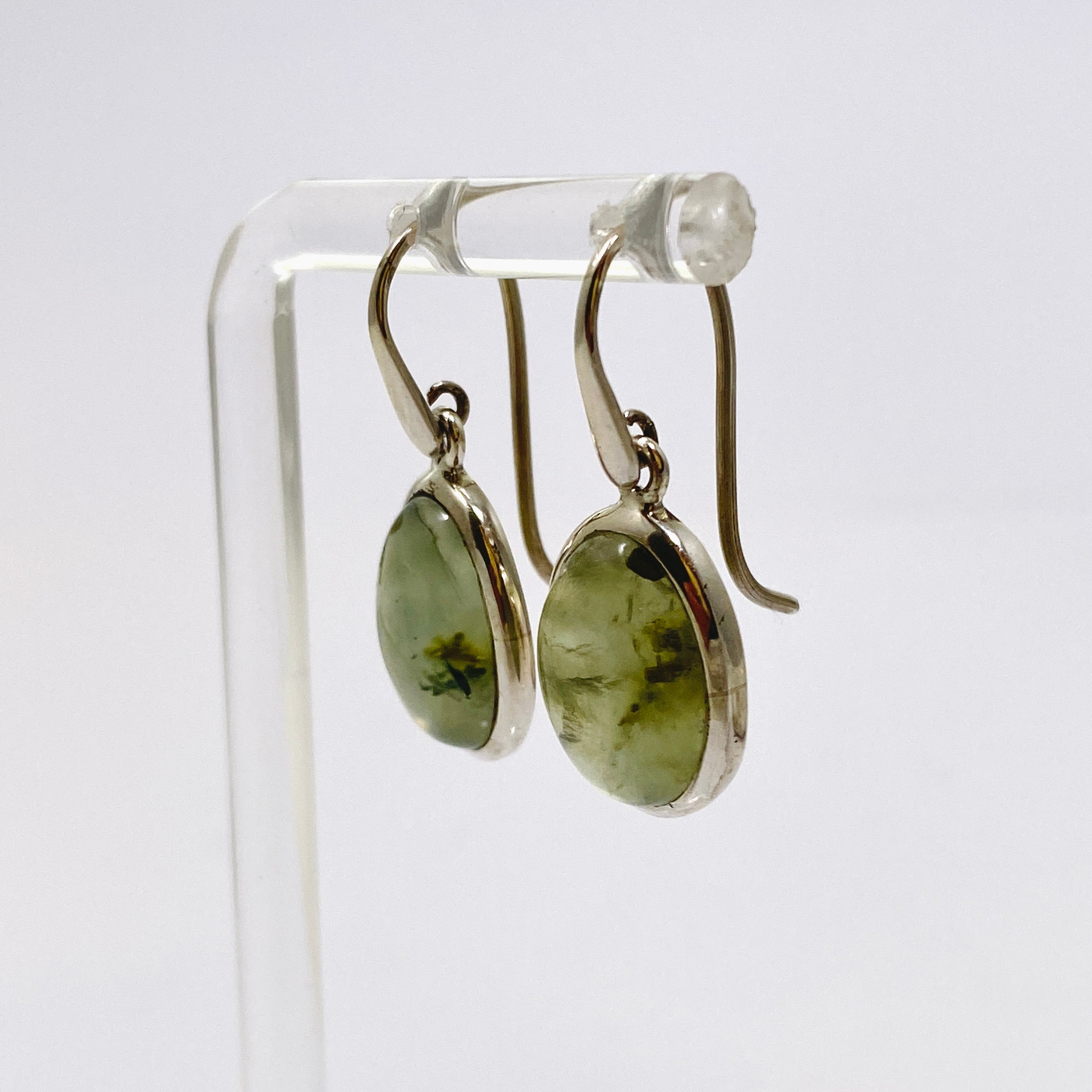 Natural Prehnite and Epidote Oval Cabochon Earrings - Handmade Gemstone Jewelry for Women - Perfect for Boho, Wedding & Everyday Wear