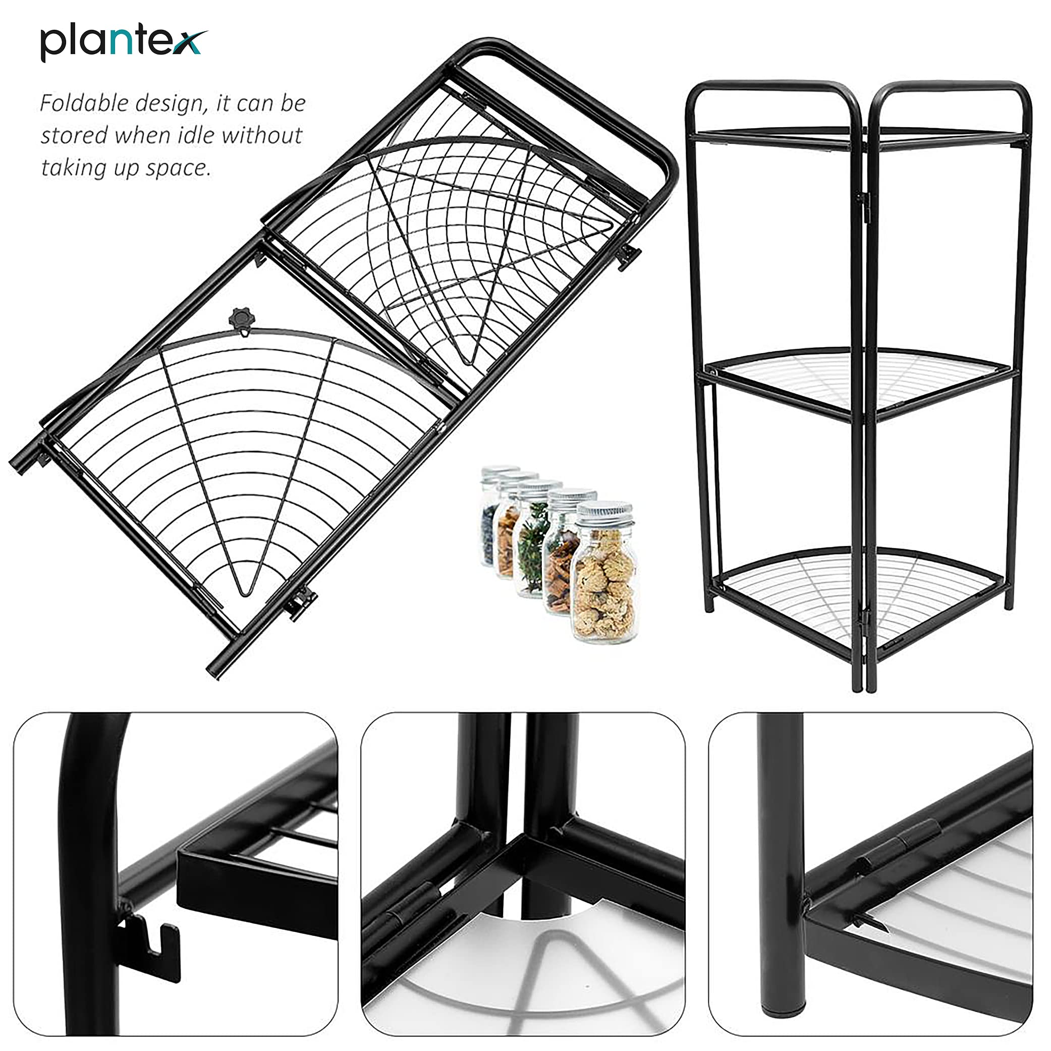 3-Tier Metal Kitchen Shelf Organizer with PVC Pads - Space Saving Storage Rack for Corner