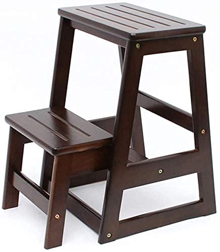 Foldable Wooden Step Stool for Kitchen - 2-Step Extendable Ladder with Non-Slip Surface | Perfect for Reaching High Cabinets, Shelves & Library Books | Sturdy Workstation & Walking Stool for Home Use