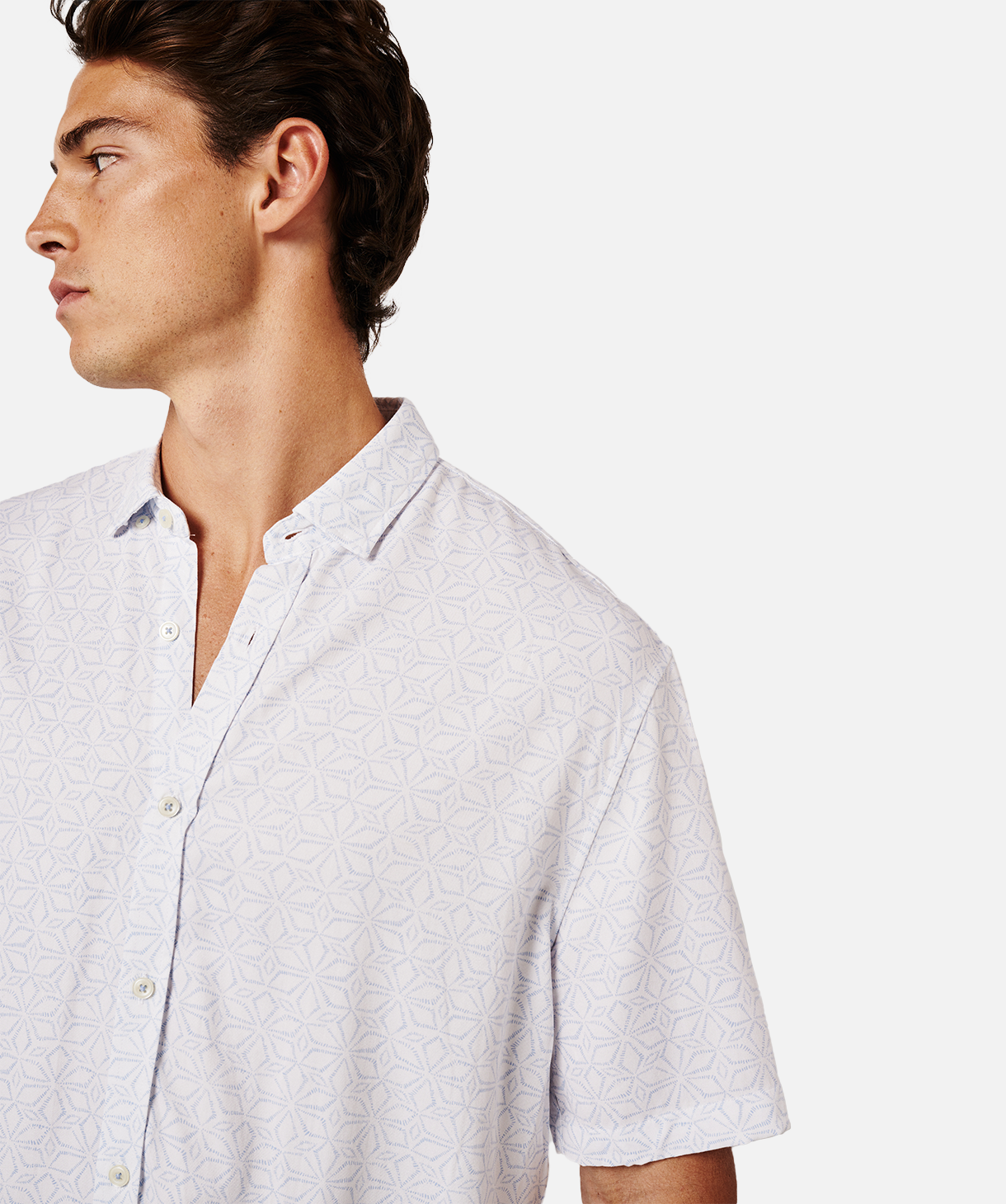 Stylish Cadena Short Sleeve Shirt for Men - White & Blue Casual Button Down Top | Perfect for Office, Date Night & Summer Outings