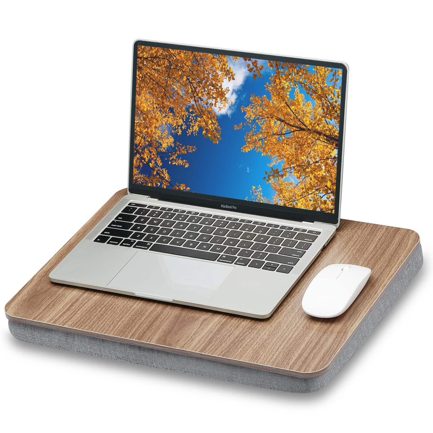 Portable Lap Desk with Pillow Cushion - Adjustable Bed Tray for 15.6 Inch Laptop, Tablet, Books & Drawing - Dark Brown Wood Laptop Stand for Home Office, Bed, Couch & Car Use