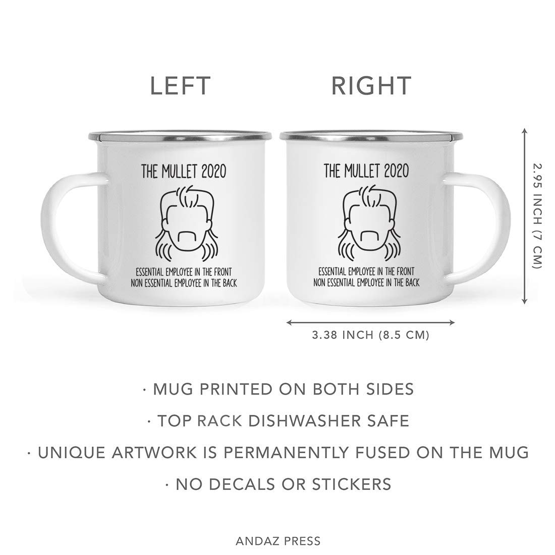 Funny Social Distancing 11oz Stainless Steel Campfire Coffee Mug - 'The Mullet 2025 Essential Employee' Design - Perfect for Outdoor Camping, Office Gifts & Pandemic Humor (1 Pack)