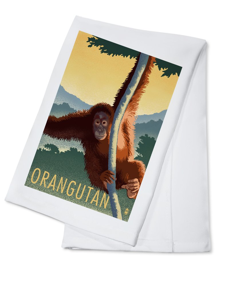 Orangutan Lithograph Series - 100% Cotton Tea Towel & Decorative Hand Towel for Kitchen, Bathroom, and Home Decor - Perfect for Gifts, Dish Drying, and Farmhouse Style Decor