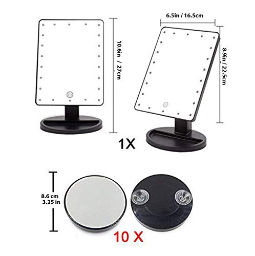 10X Magnifying LED Lighted Makeup Mirror with 22 Touch-Sensitive Lights, Dual Power Supply - Portable Vanity Mirror for Professional & Home Use - Perfect for Makeup Application, Skincare & Hair Styling (Black)