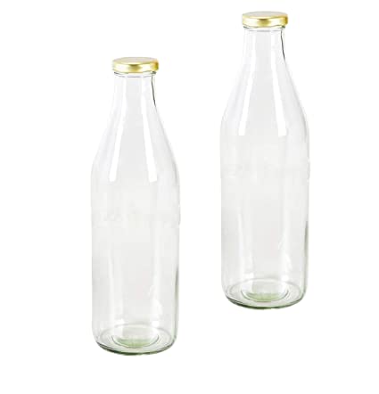 Sunshine Leak-Proof Airtight Glass Bottles 1000ml (2-Pack) - BPA-Free Reusable Beverage Containers for Juice, Milk, Water | Ideal for Fridge Storage, Travel & Daily Hydration