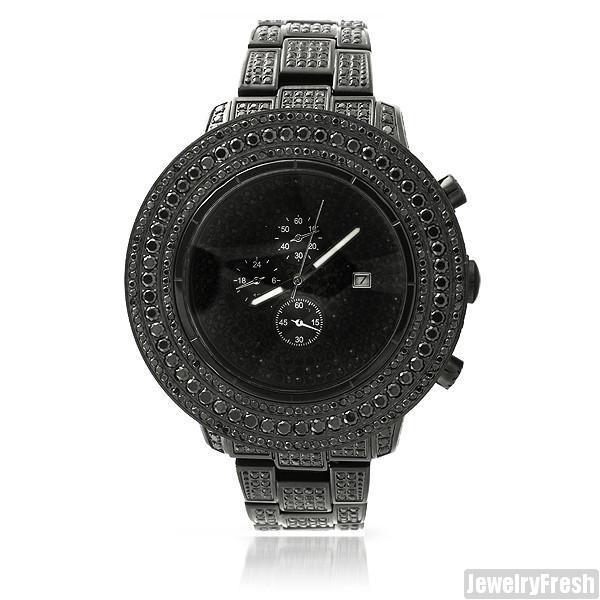 Luxury All Black Pilot Watch with 15 CTW Simulated Diamonds - Perfect for Aviation Enthusiasts & Formal Occasions