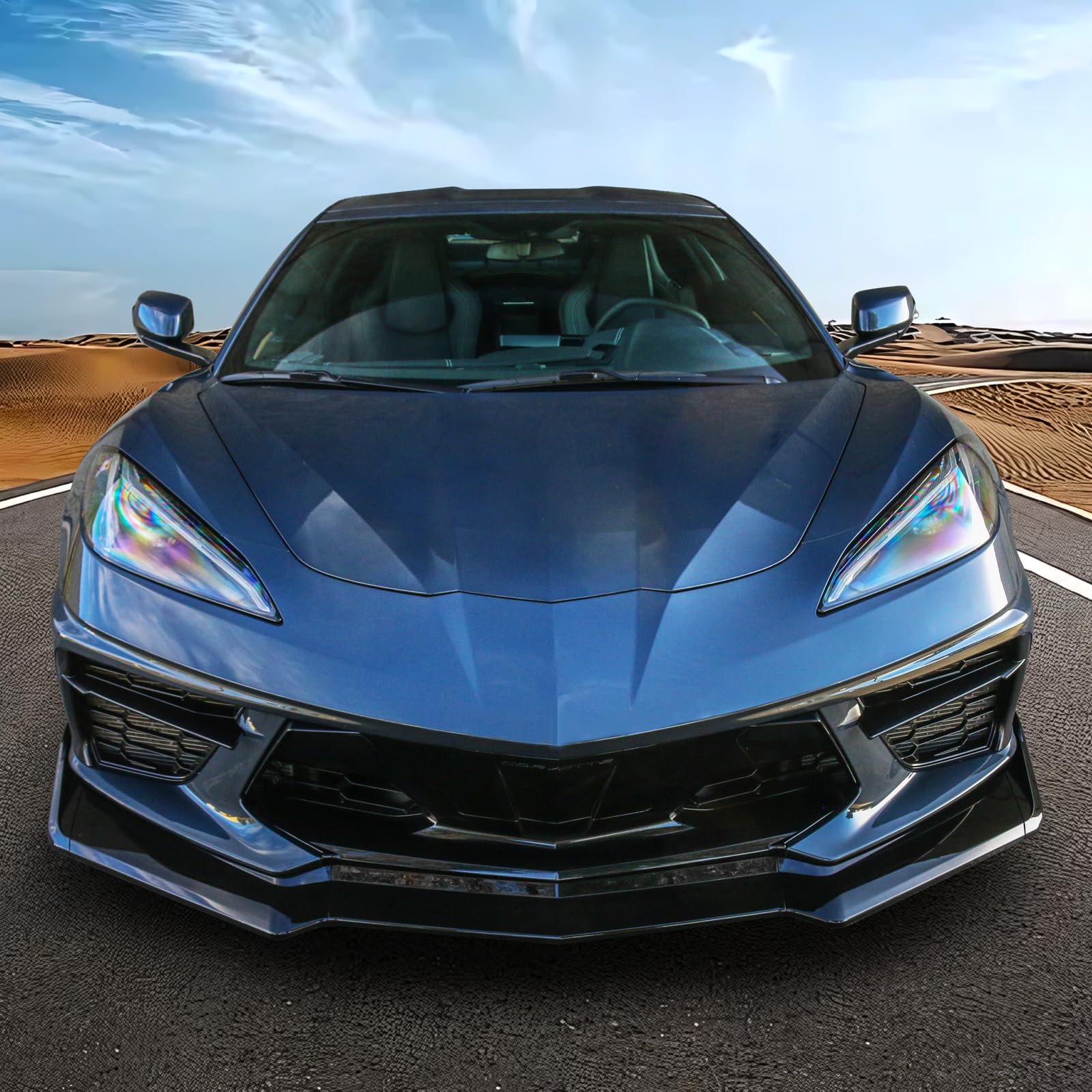 FREEMOTOR802 Gloss Black Front Bumper Lip Splitter for 2020-2025 Chevy Corvette C8 Stingray & Z51 | ABS Air Dam Lower Chin Spoiler Body Kit Replacement (5-Piece Set) | Enhances Aerodynamics & Sporty Look for Street Racing & Car Shows
