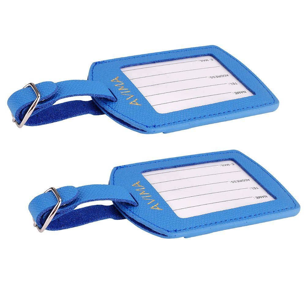 Premium Saffiano Leather Luggage Tags Set of 2 - AVIMA Handcrafted Luxury Travel Accessories for Suitcases & Bags (Ideal for Business Trips, Vacations & Gifts)