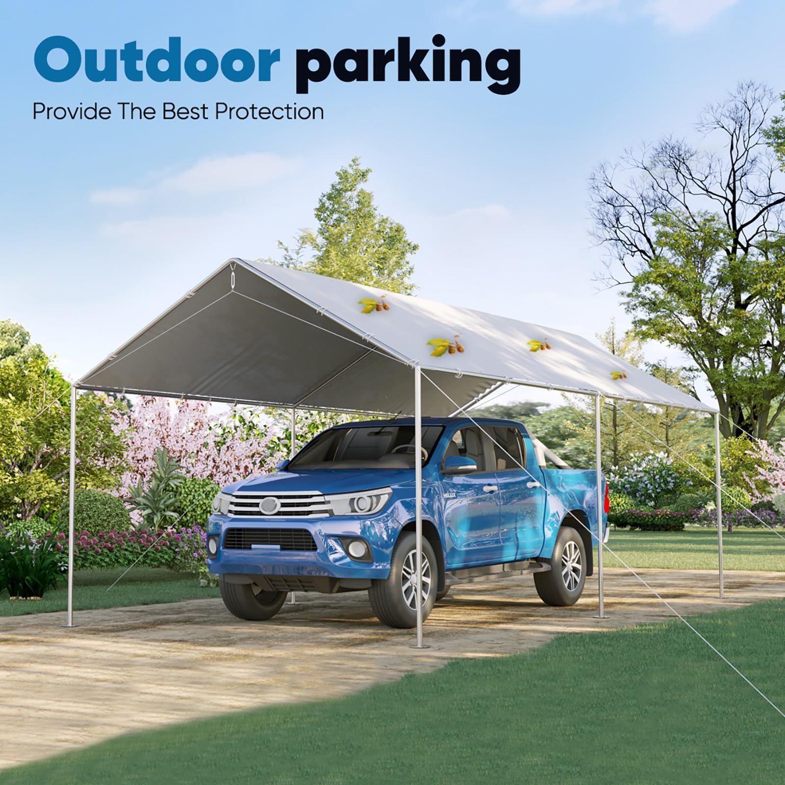 Quictent 10x20 ft Heavy Duty Car Canopy with Galvanized Steel Frame - Waterproof Outdoor Party Tent, Boat Shelter & Vehicle Cover with 3 Reinforced Steel Cables (Gainsboro) - Perfect for Backyard Events, Camping & RV Protection