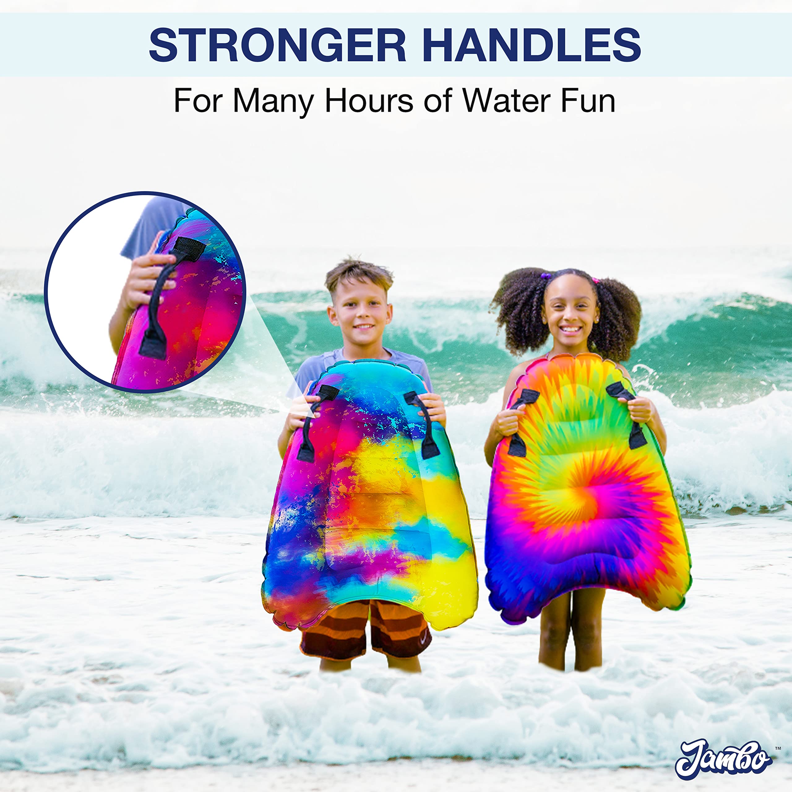 JAMBO Inflatable Body Board with Handles - Lightweight Boogie Board for Surfing, Swimming & Floating - Perfect Beach & Pool Toy for Kids - Great for Ocean Waves, Pool Parties & Summer Water Fun