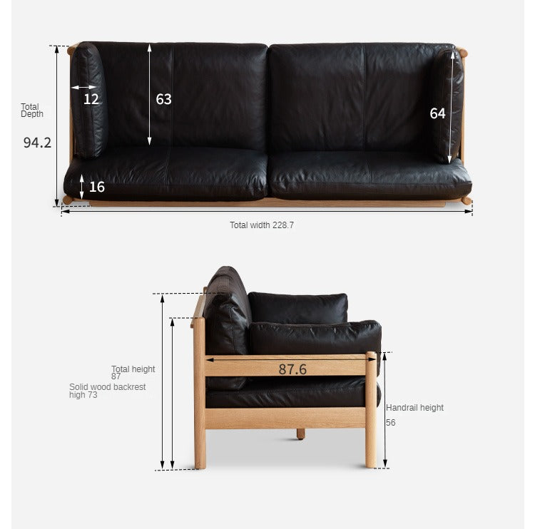 Premium Oak Solid Wood Modern Leather Sofa - Luxury Comfort for Living Room, Office & Lounge Areas