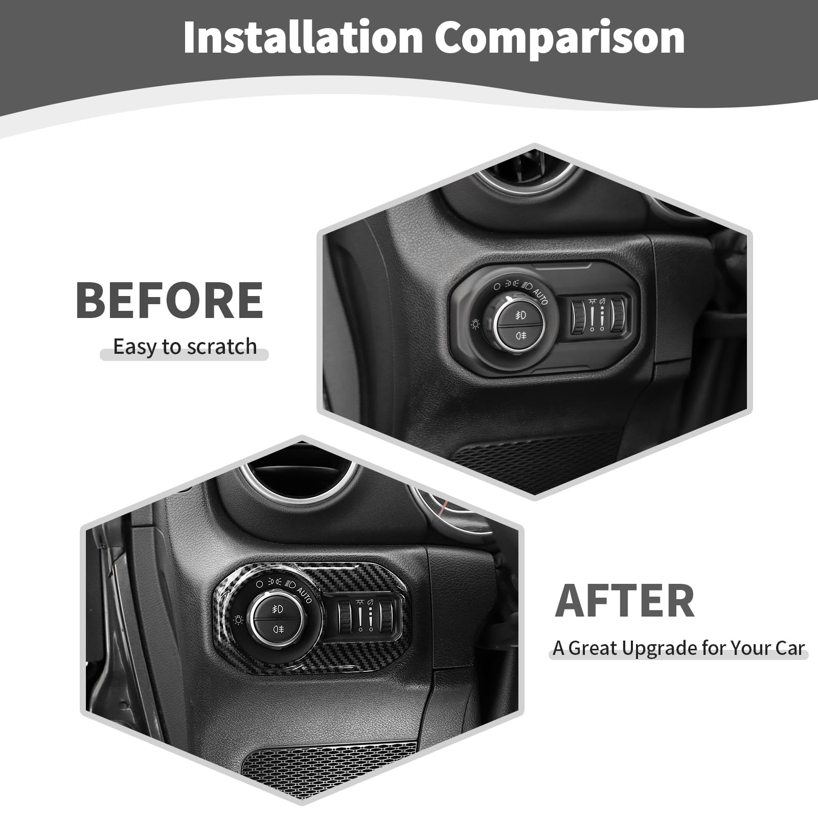 Jeep Wrangler JL & Gladiator JT Carbon Fiber Headlight Switch Panel Trim Cover (2018-2023) - Black Carbon Fiber Grain Interior Accessories for Off-Road & Daily Driving