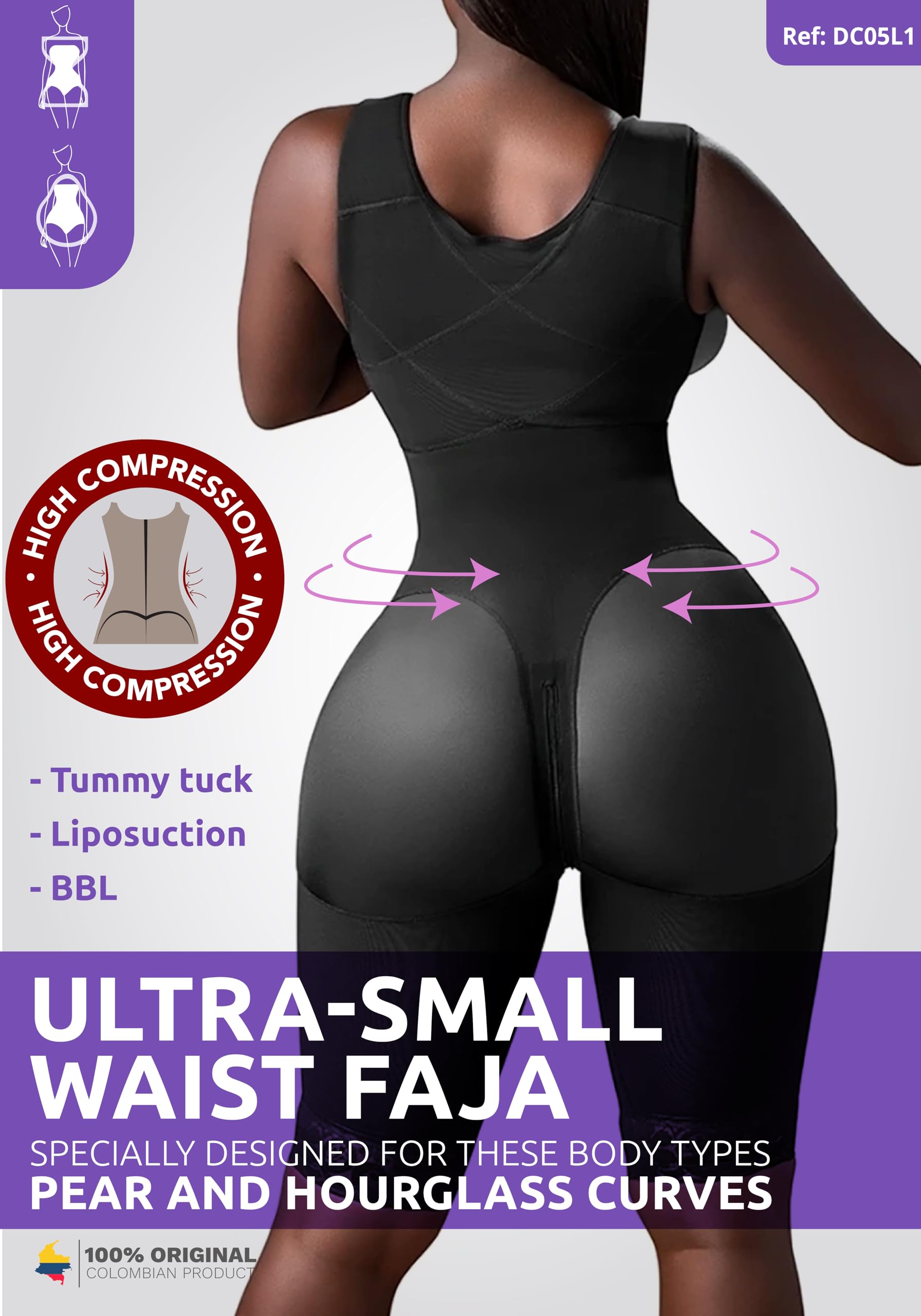 Post-Surgery Stage 1 Faja - Colombian Shaping Compression Garment for BBL & Tummy Tuck (No Bra) - Waist Trainer & Body Shaper for Recovery & Everyday Wear