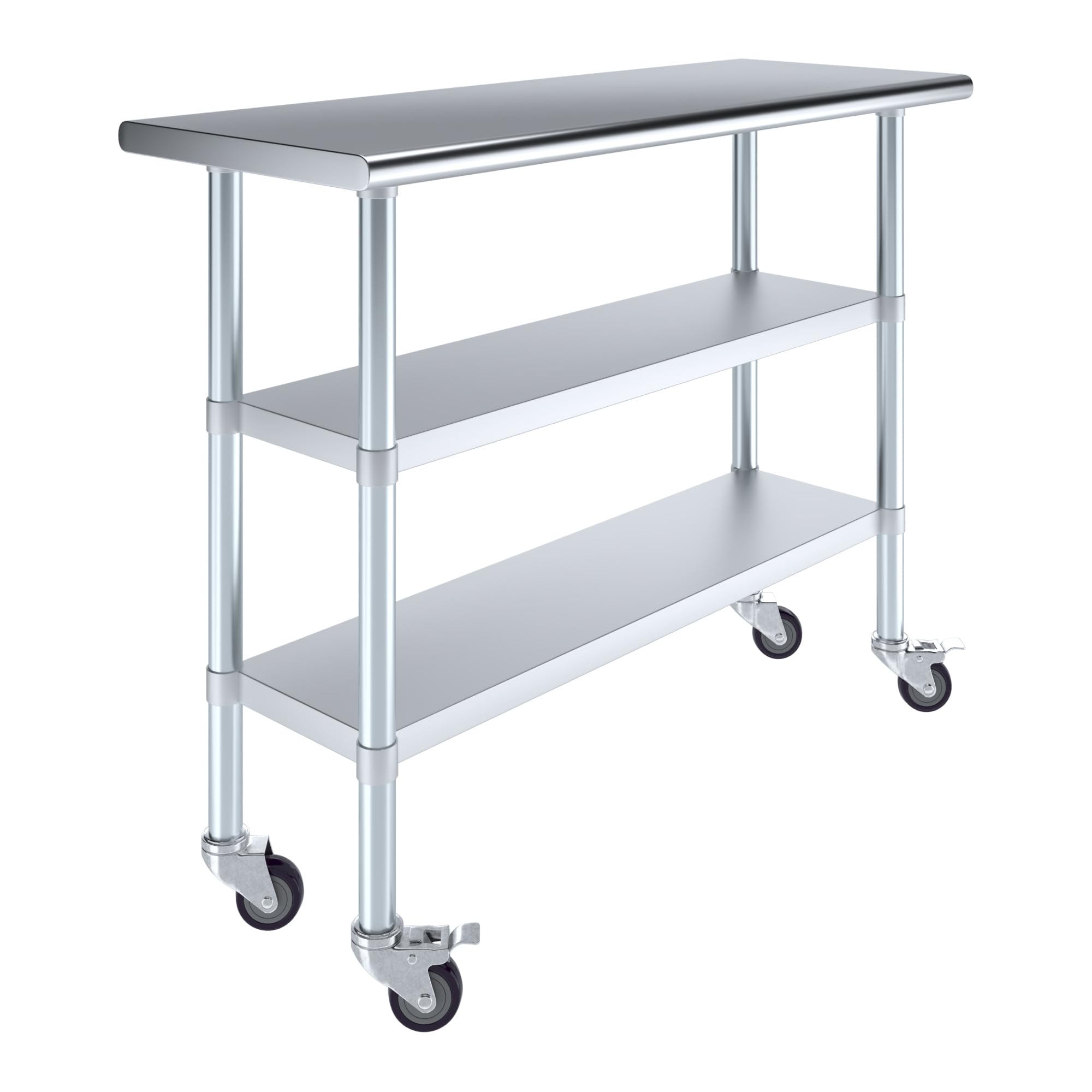 AmGood Stainless Steel Work Table with 2 Adjustable Shelves & Locking Casters | Heavy Duty Metal Utility Table on Wheels (48