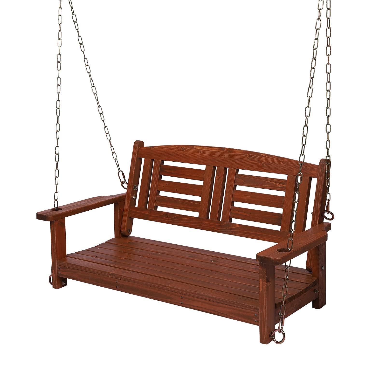 2-Seater Hanging Porch Swing with Curved Wooden Back - Outdoor Patio Conversation Bench for Yard, Deck & Garden - Includes Mounting Chains (White) - Perfect for Relaxing, Reading & Enjoying Nature